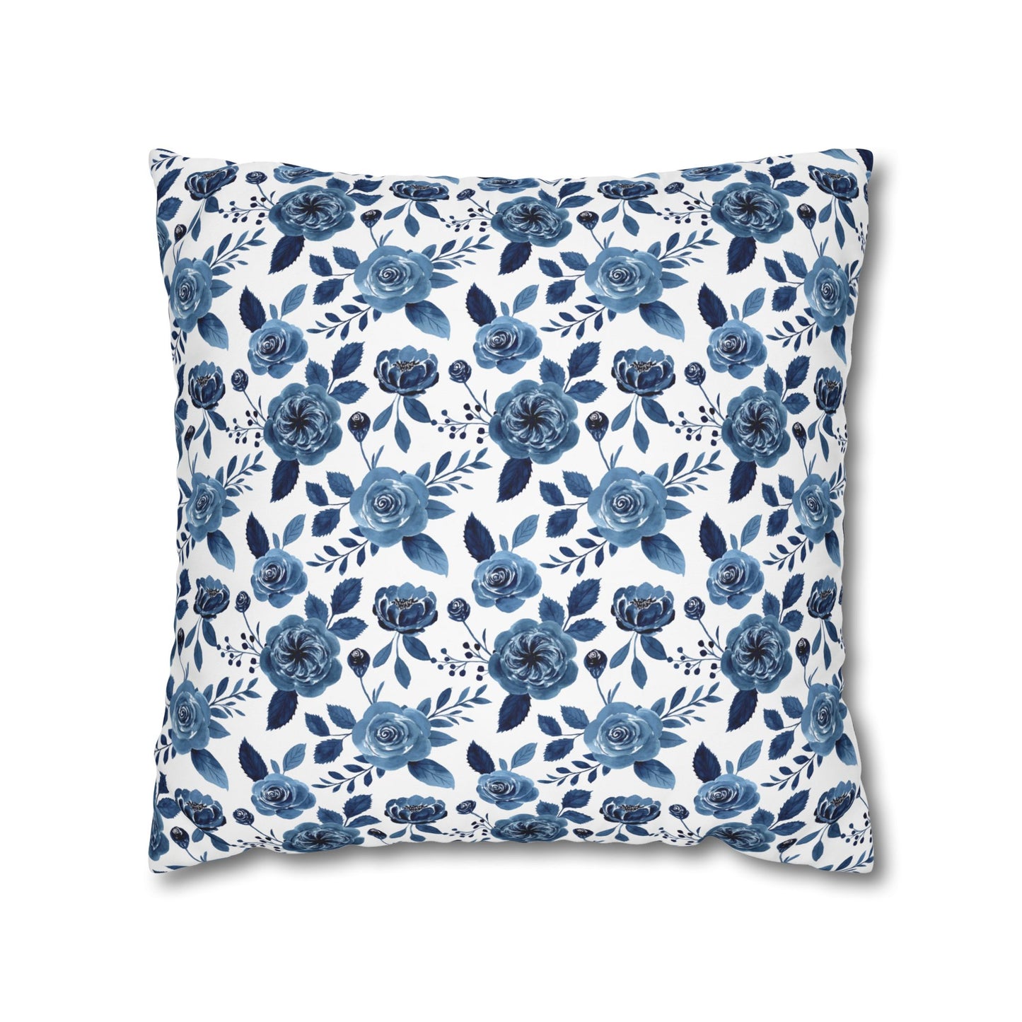 Floral Blue Canvas Pillowcase, Decorative Cushion Cover for Home Decor, Gifts for Her, Throw Pillow Cover, Cozy Living Room Accent