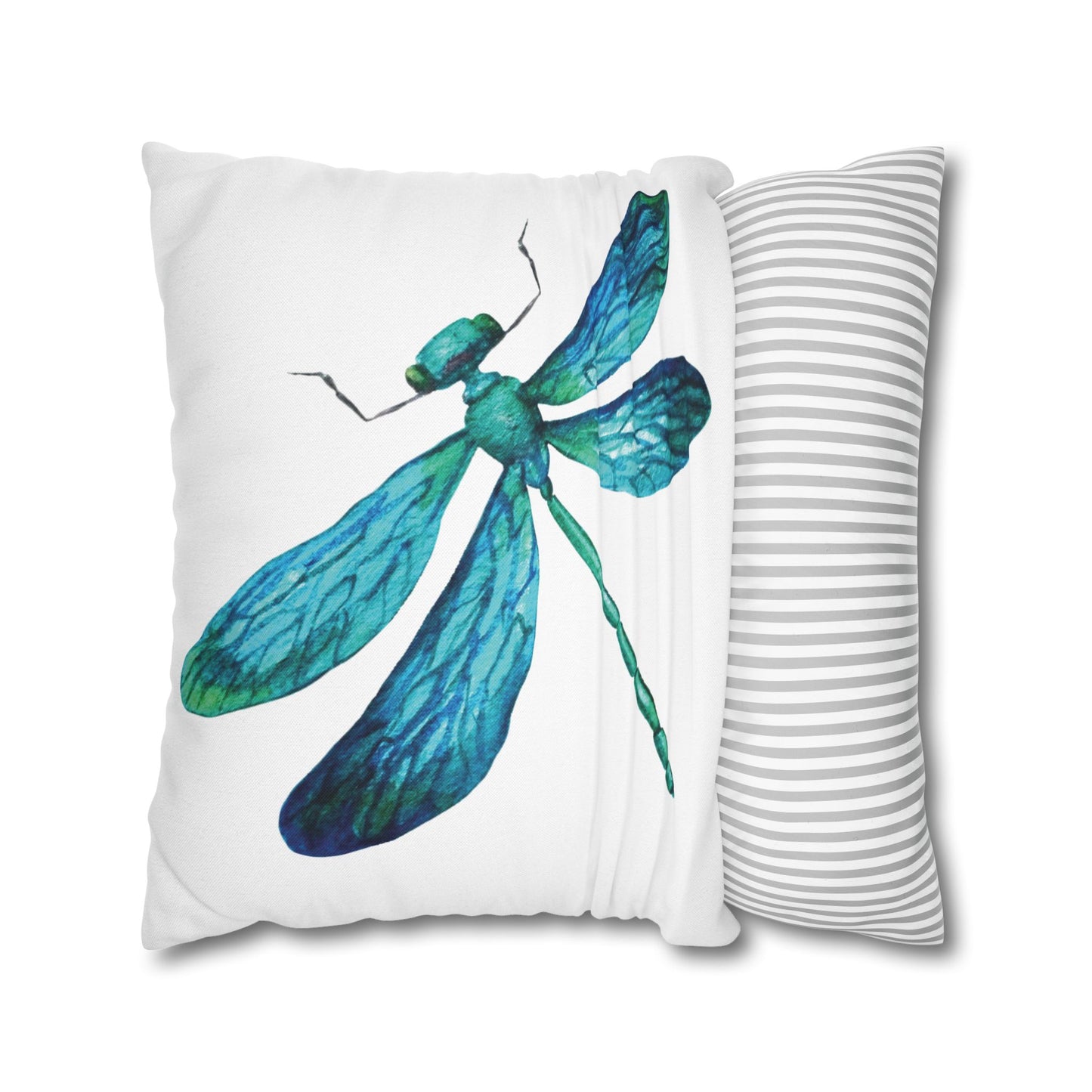 Turquoise and Blue Dragonfly Print Pillowcase, Decorative Cushion Cover, Home Decor, Gift for Nature Lovers, Boho Style, Cozy Living Room Accent