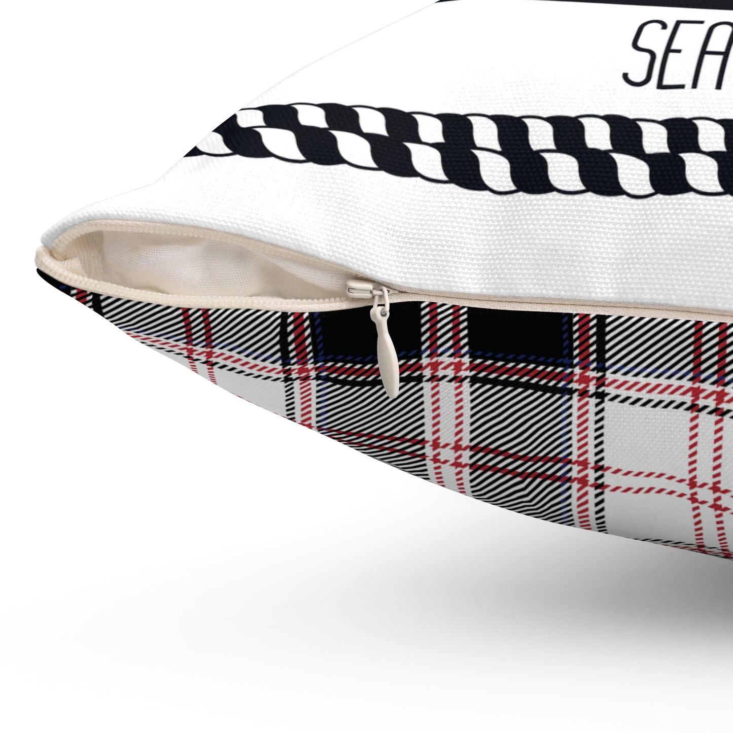 Welcome On Board Sea Life Fun Design with Matching Plaid Backside - Square Pillow