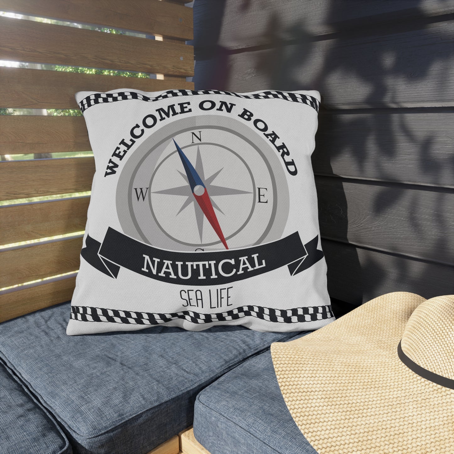 Outdoor Pillows - Welcome On Board Nautical Design