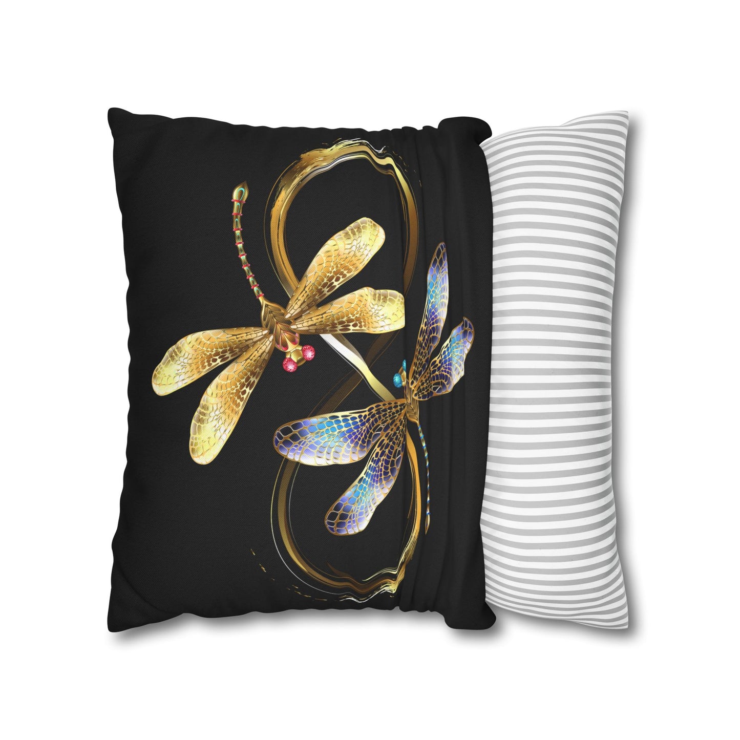Elegant Black and Gold Blue Touched Dragonfly Pillowcase, Home Decor, Gift for Nature Lovers, Decorative Cushion Cover, Insect Art for Bedrooms