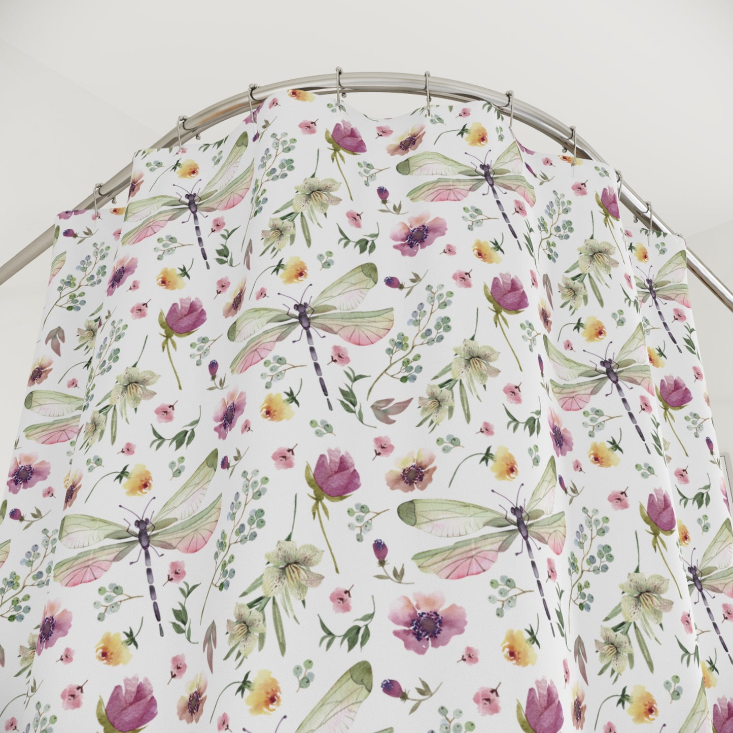 Floral Dragonfly Shower Curtain - Nature-Inspired Bathroom Decor