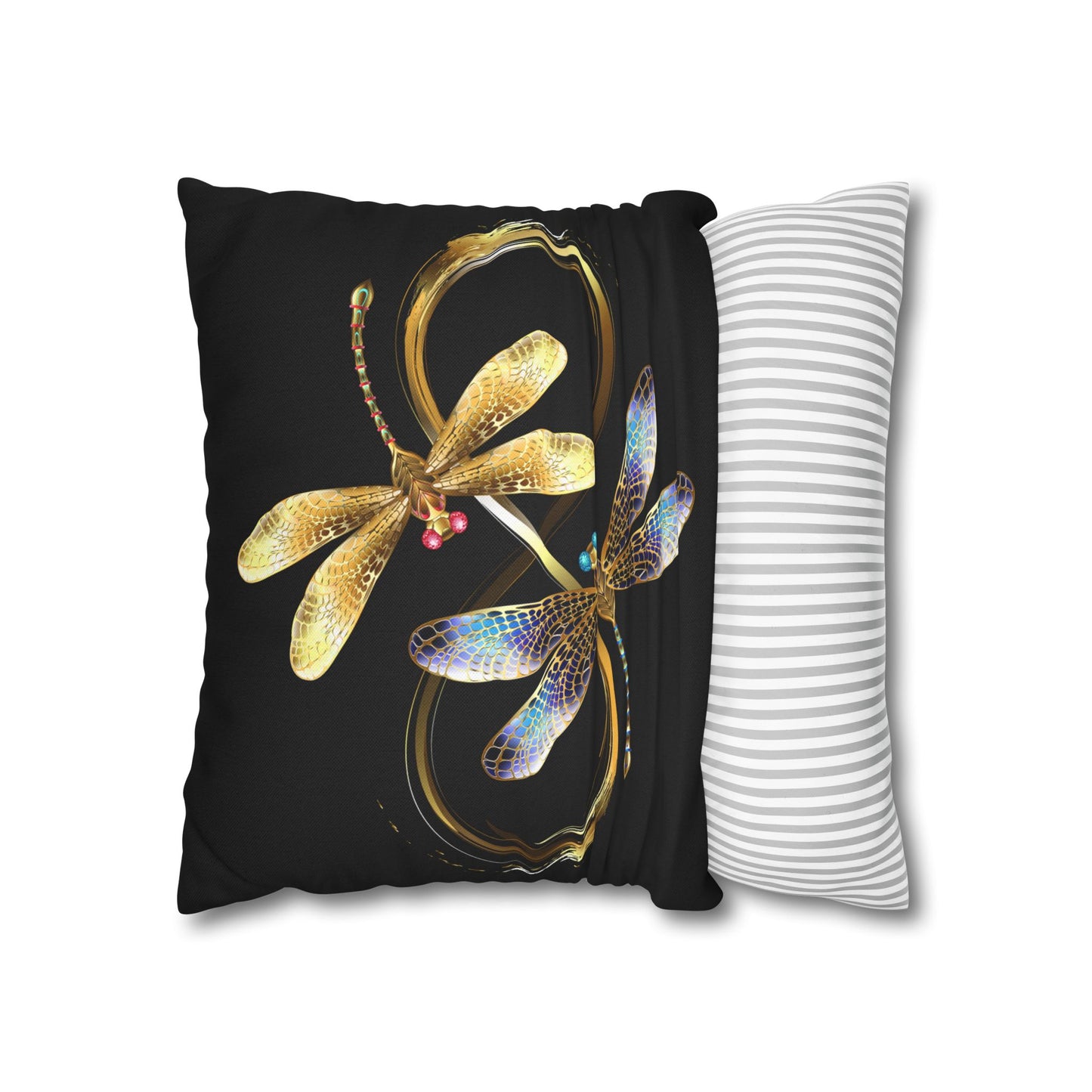 Elegant Black and Gold Blue Touched Dragonfly Pillowcase, Home Decor, Gift for Nature Lovers, Decorative Cushion Cover, Insect Art for Bedrooms