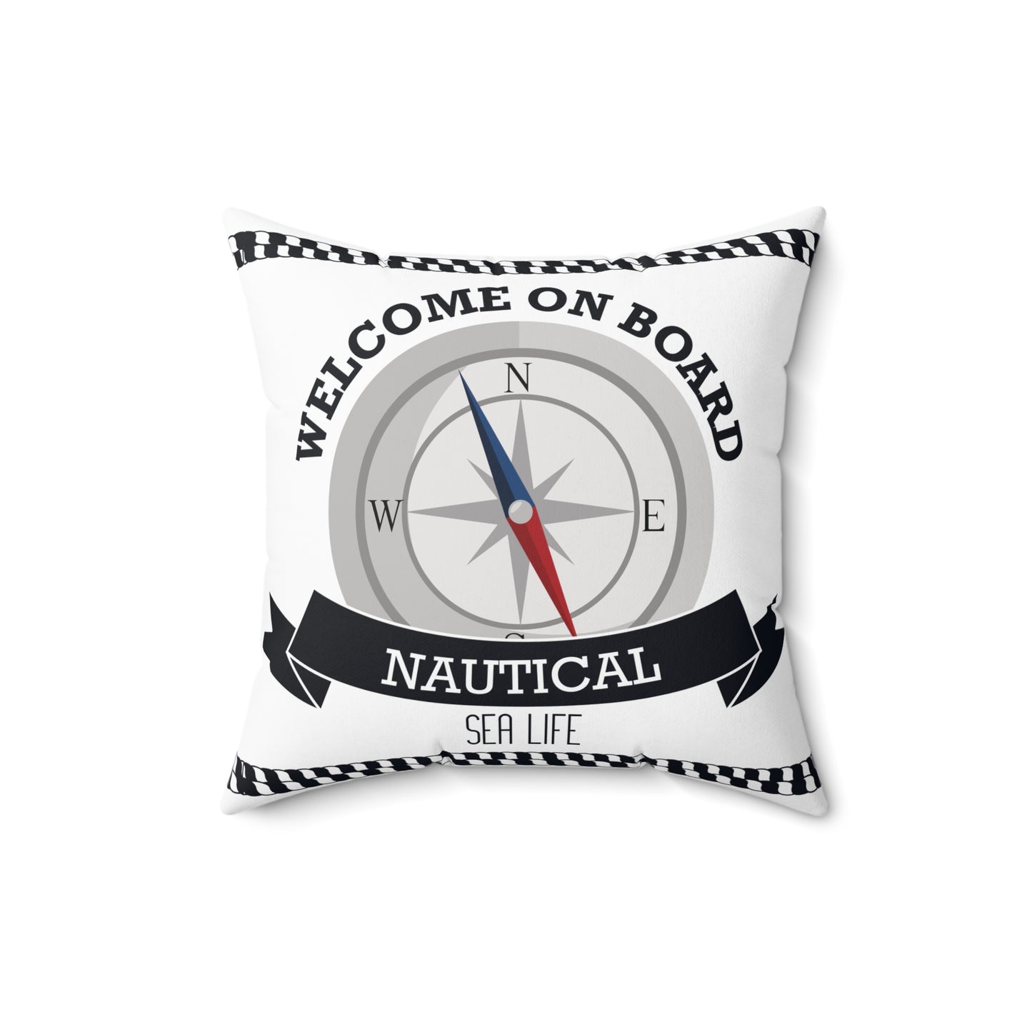 Welcome On Board Sea Life Fun Design with Matching Plaid Backside - Square Pillow