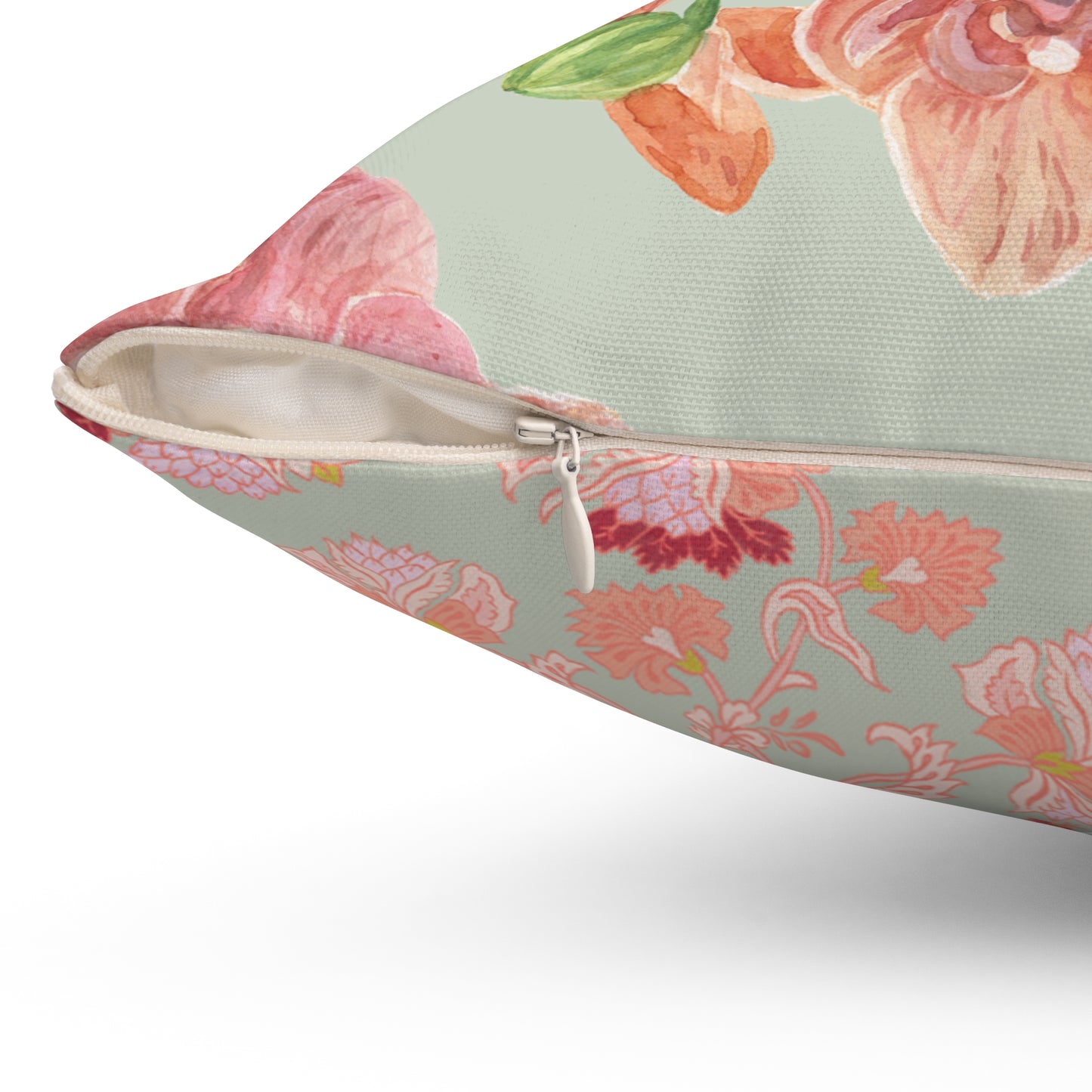 Accent Pillow - Peaches and Cream Orchids with Minty Floral Design