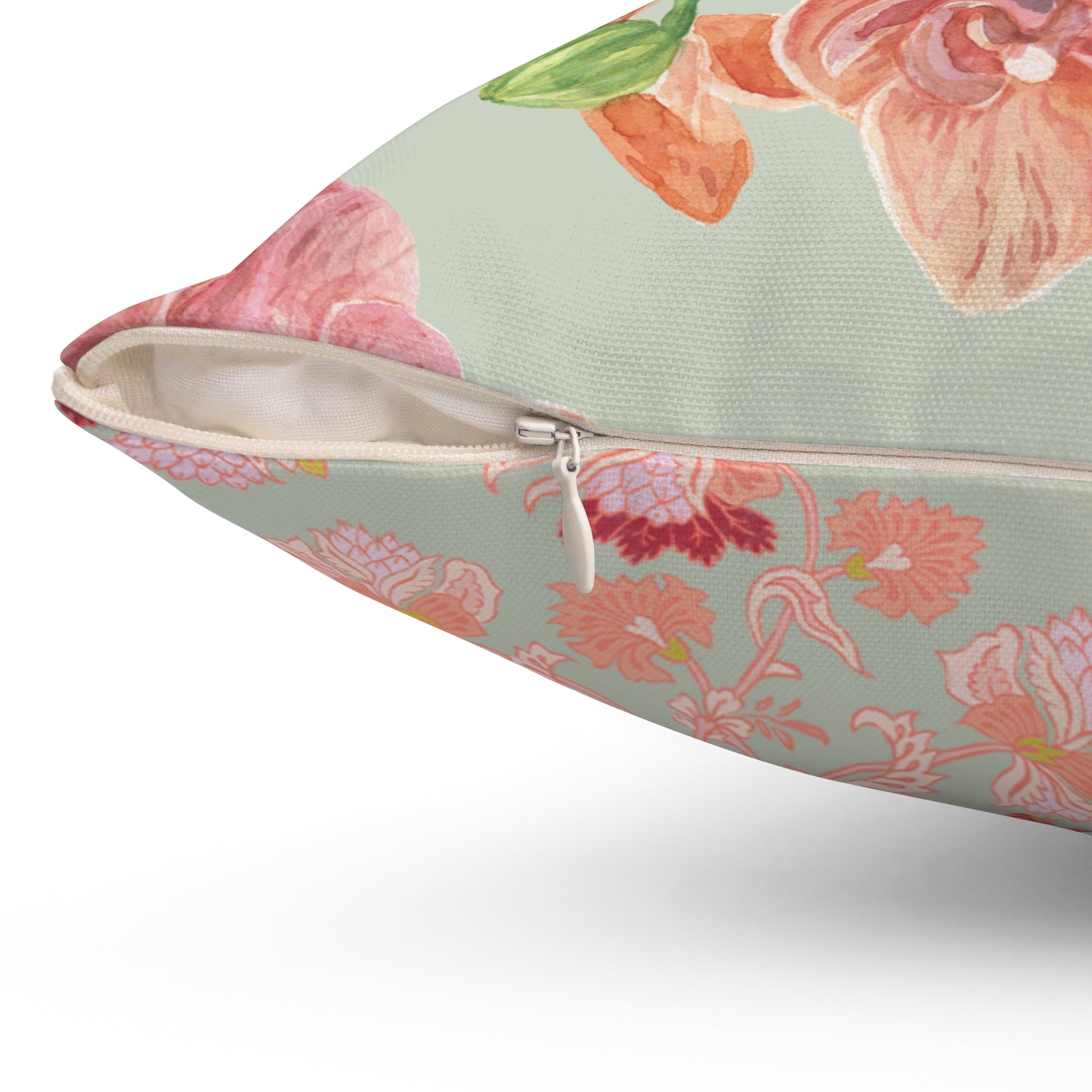 Accent Pillow - Peaches and Cream Orchids with Minty Floral Design