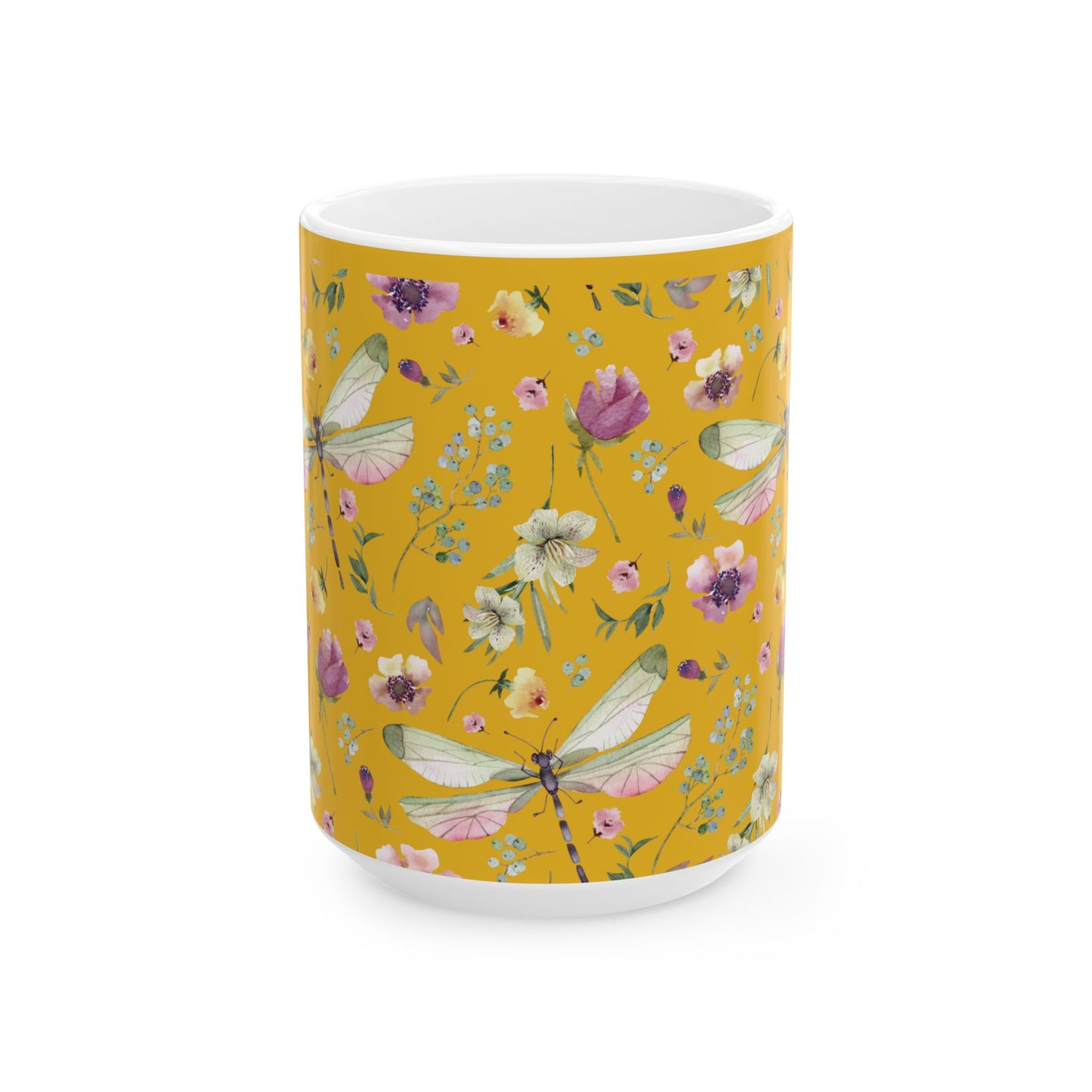 Whimsy in Bloom – Dragonflies & Floral Elegance ,Mug, Ceramic