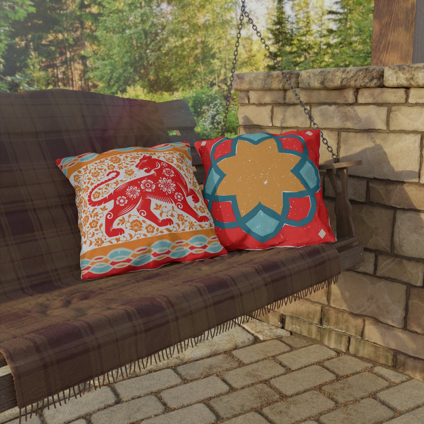 Outdoor Pillows - Vibrant Tribal Tiger Design