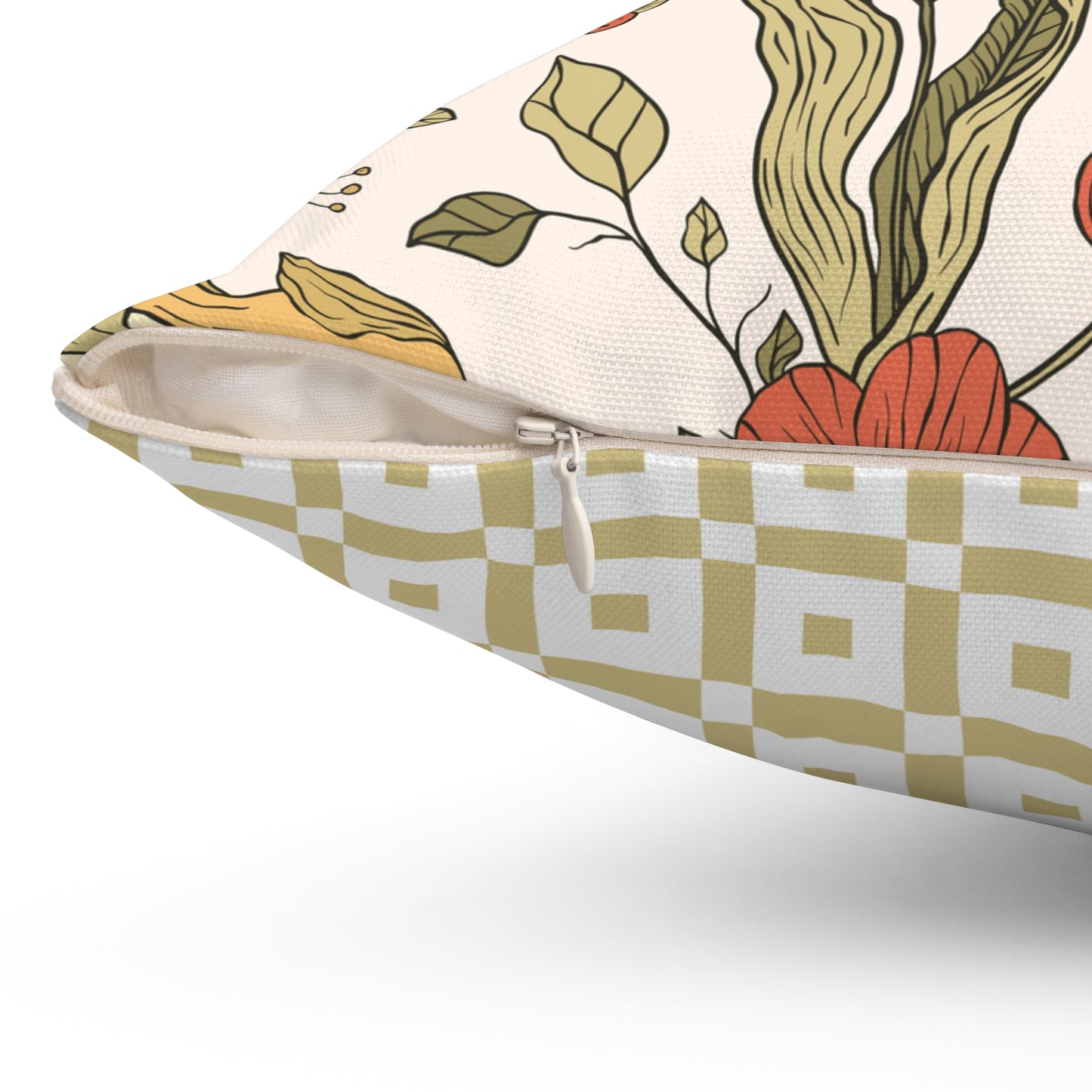 Throw Pillow Songbird with Berry Gift and Floral Design matching Pattern on the back
