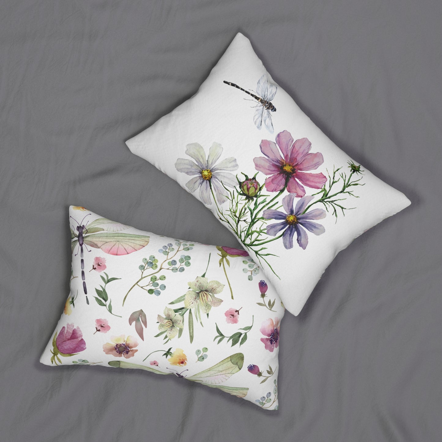 Floral and Meadow Dragonfly Lumbar Pillow - Nature-Inspired Home Decor, Cozy Sofa Cushion, Gift for Plant Lovers, Spring Decoration, Botanical Pillow