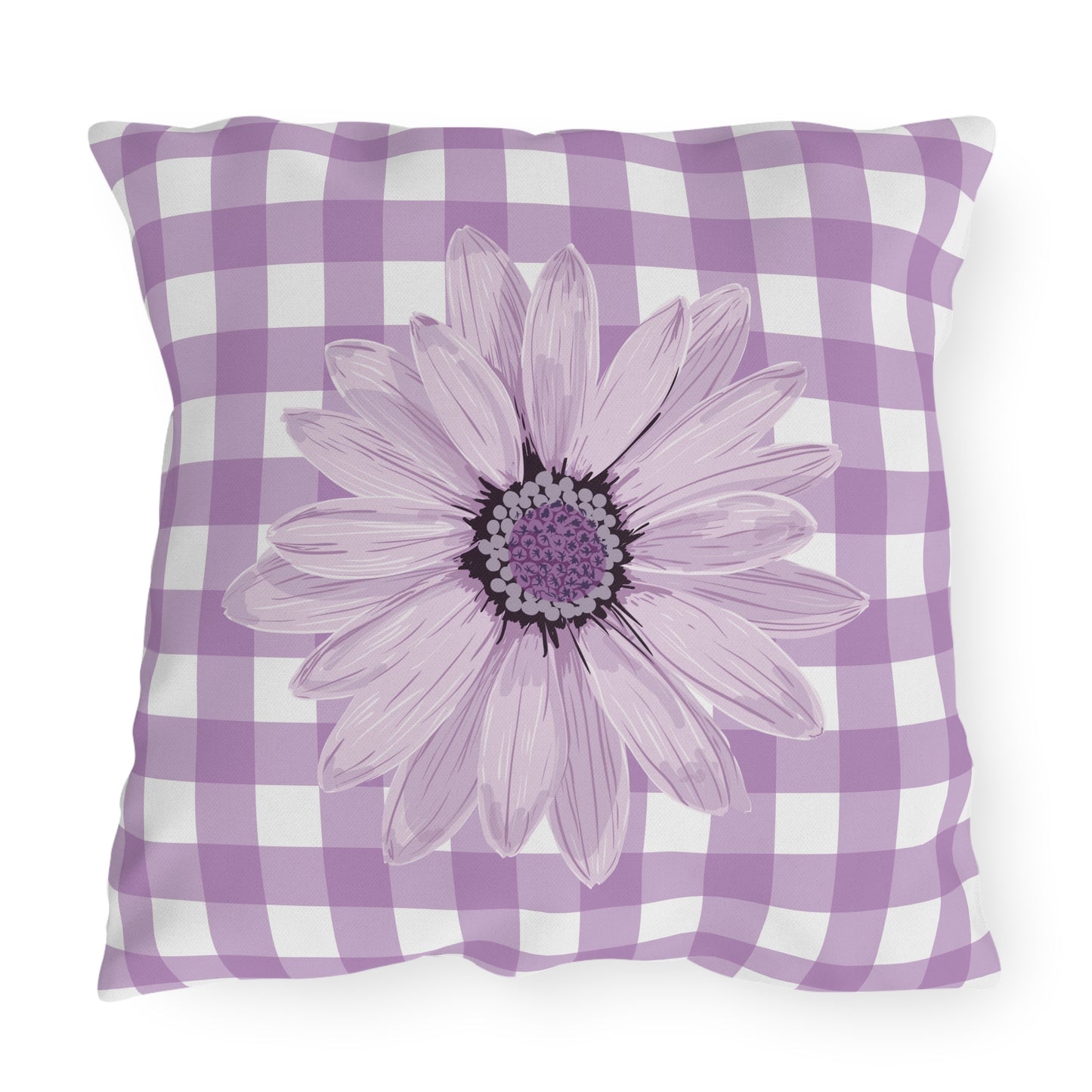 Floral Gingham Outdoor Pillows - Cozy Purple Decor for Patios and Gardens