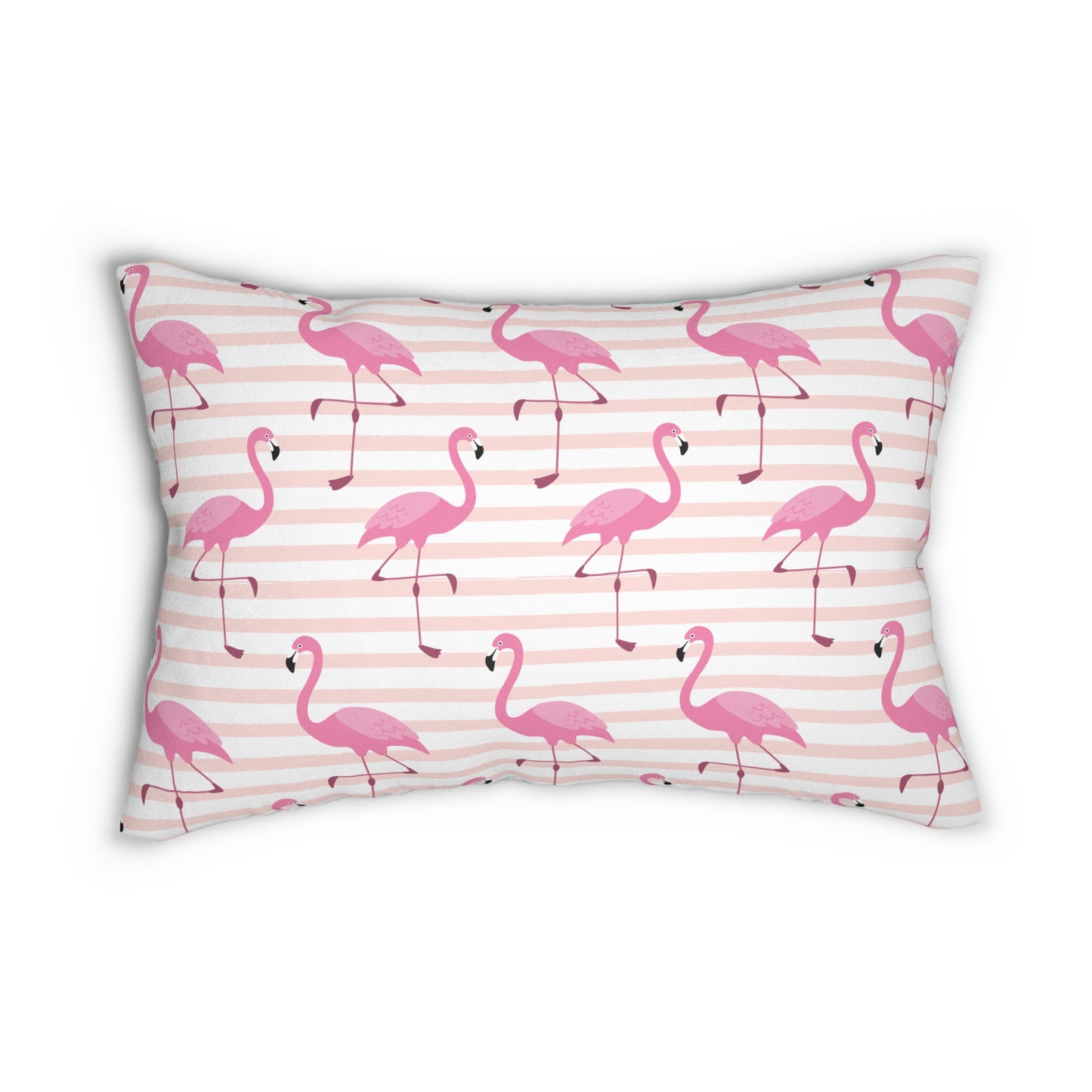 Lumbar Pillow - Tropical Flamingo Decor, Colorful Pink & Stripe Design