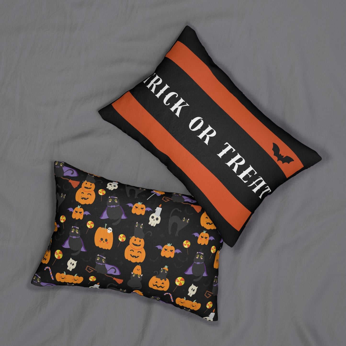 Halloween Lumbar Pillow, Spooky Home Decor, Trick or Treat Pillow, Fall Accent Cushion, Halloween Gift Idea