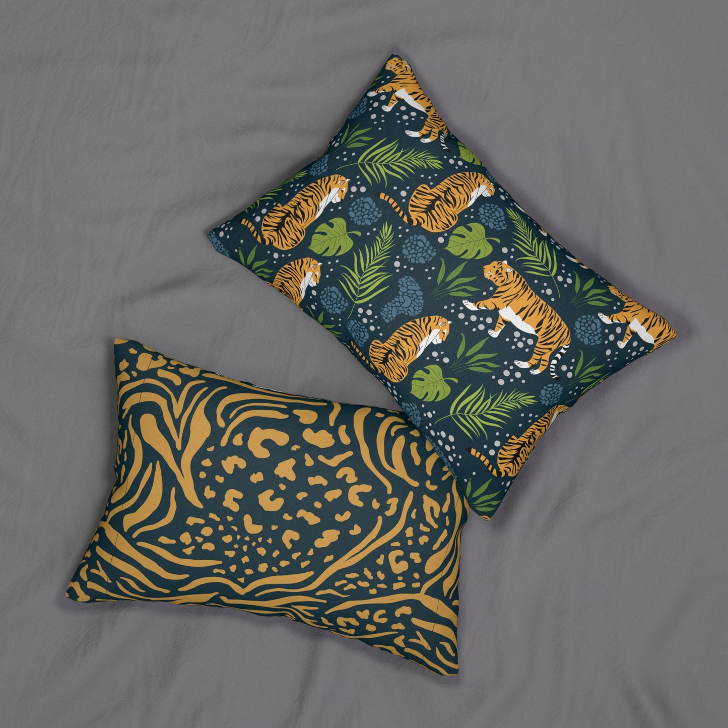Tropical Tiger Animal Print Lumbar Pillow, Jungle Decor, Boho Cushion, Safari Home Accent, Gift for Nature Lovers