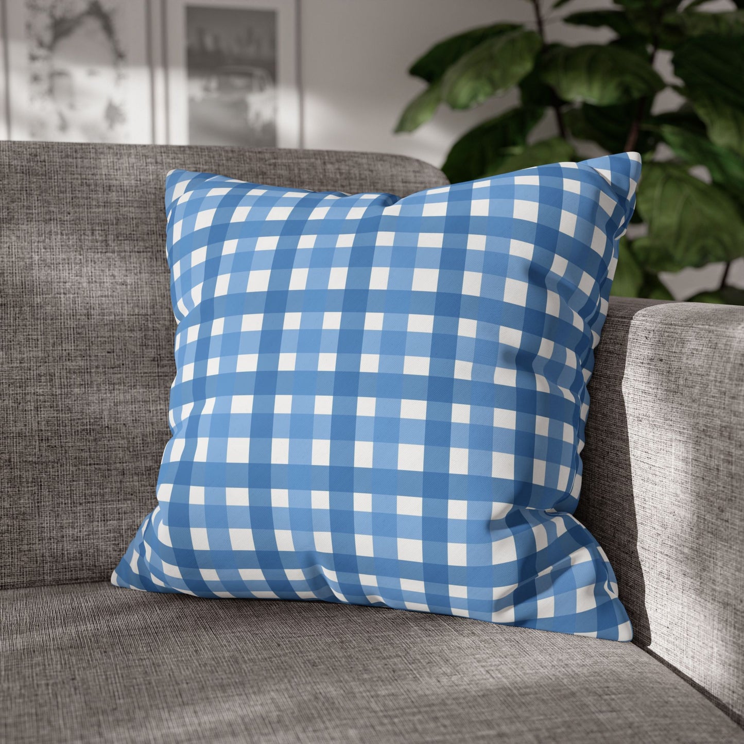 Charming Blue Gingham Pillowcase - Cozy Home Decor, Rustic Cabin Accent, Seasonal Gift, Living Room Accessory, Farmhouse Decor