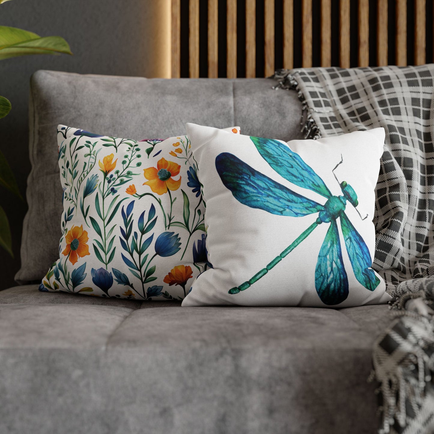 Turquoise and Blue Dragonfly Print Pillowcase, Decorative Cushion Cover, Home Decor, Gift for Nature Lovers, Boho Style, Cozy Living Room Accent