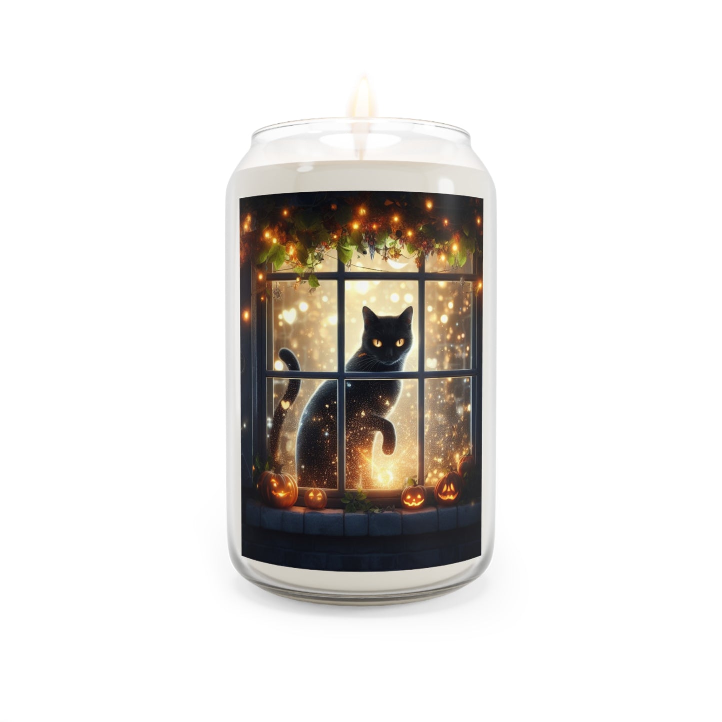 Scented Soy Candle - Black Cat Window, Cozy Atmosphere, Halloween Decor, Gift for Cat Lovers, Relaxation Essential, Home Fragrance