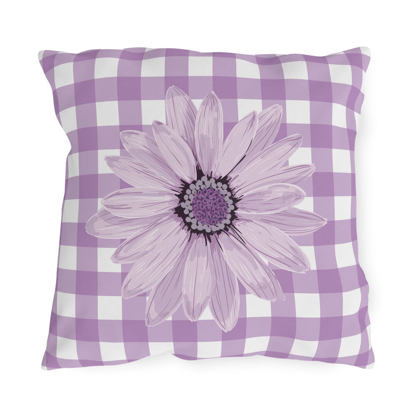 Floral Gingham Outdoor Pillows - Cozy Purple Decor for Patios and Gardens