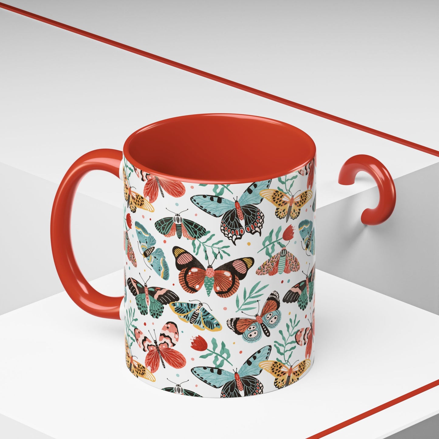 Mug Butterfly Breeze Turquoise and Rich Red