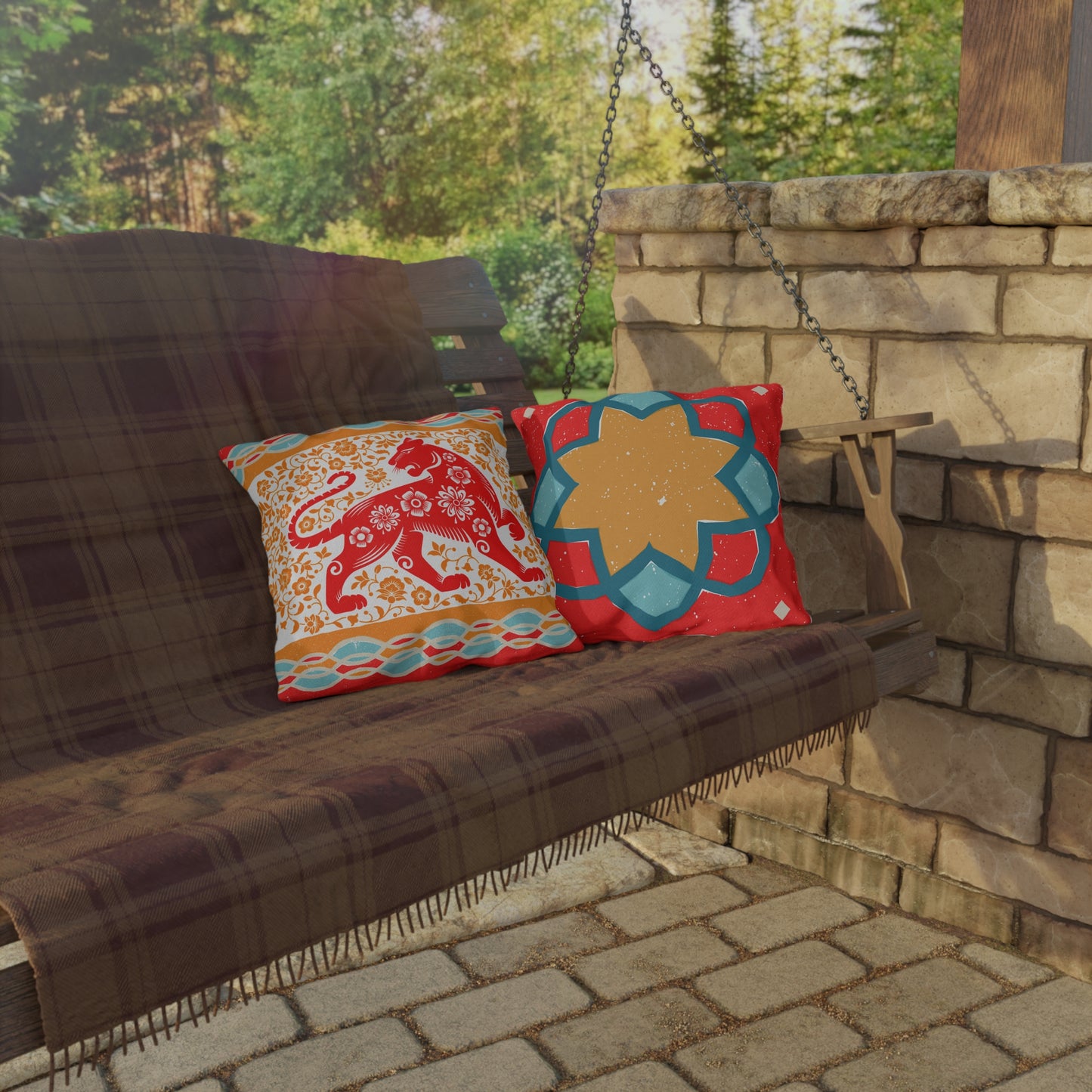Outdoor Pillows - Vibrant Tribal Tiger Design