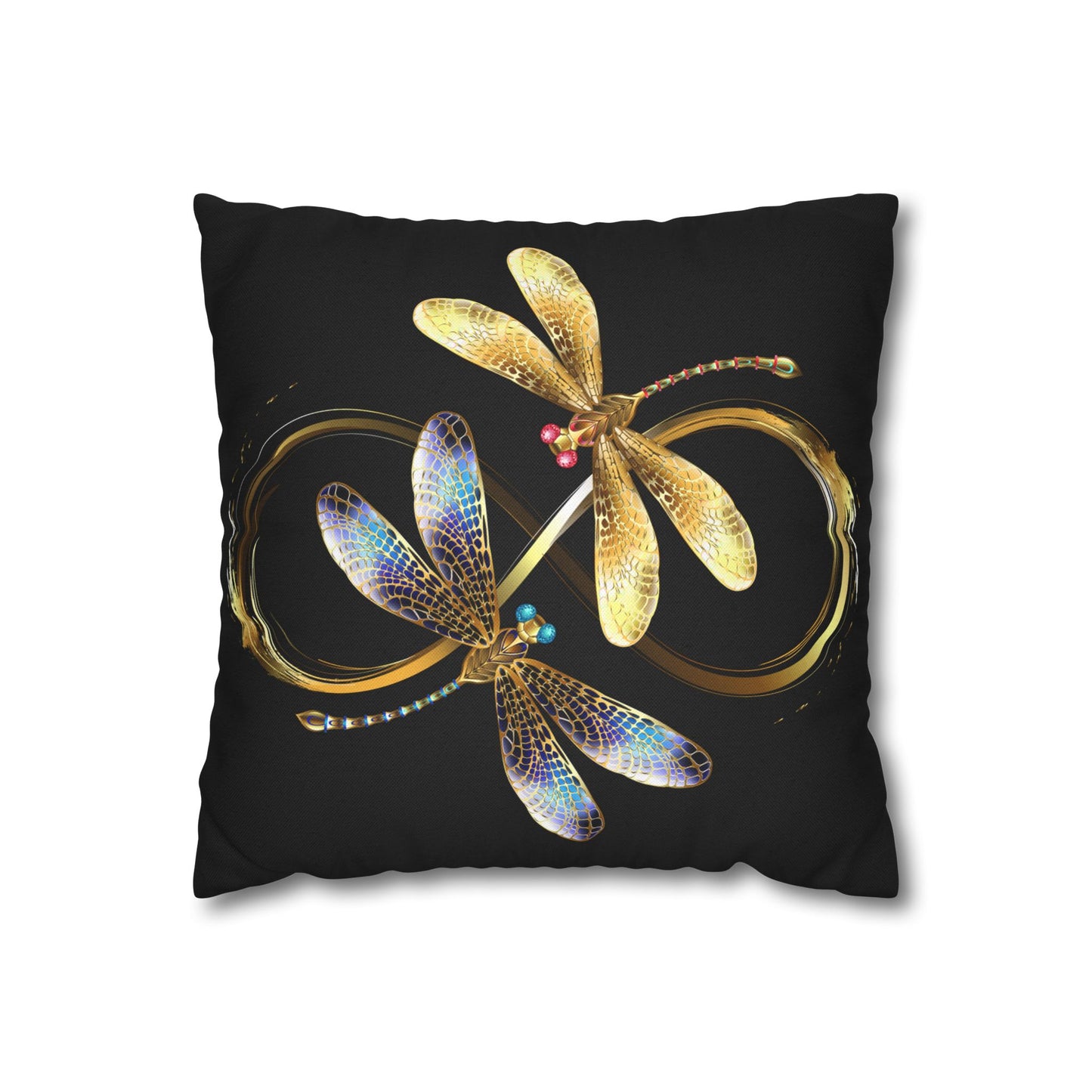 Elegant Black and Gold Blue Touched Dragonfly Pillowcase, Home Decor, Gift for Nature Lovers, Decorative Cushion Cover, Insect Art for Bedrooms
