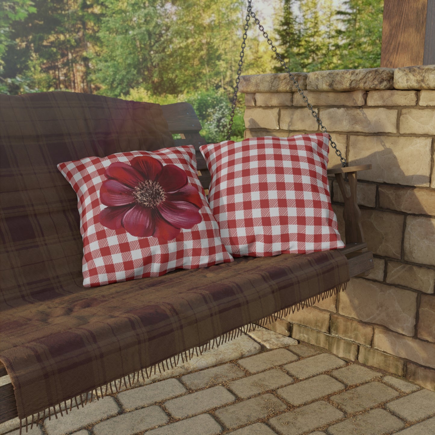 Red Summer Floral Outdoor Pillow for Patio Decor