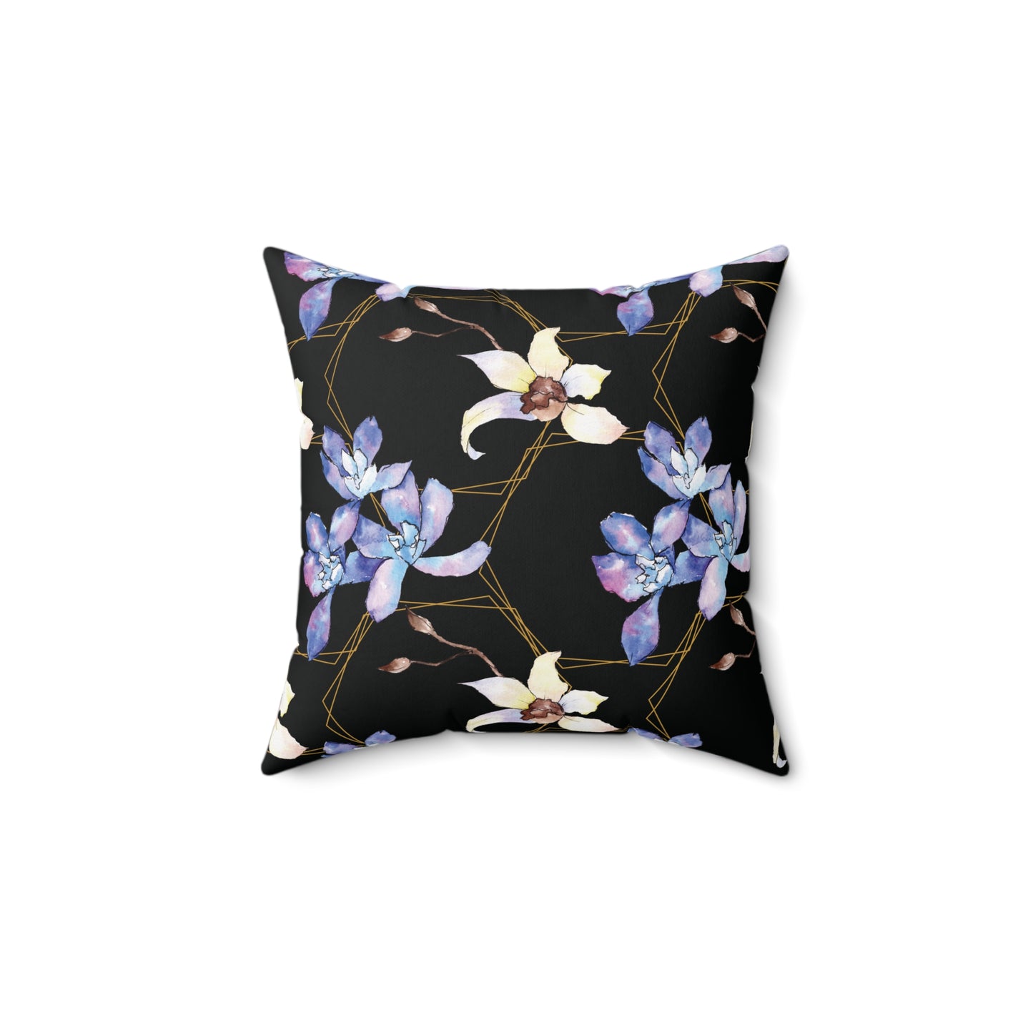 Lavender Elegance Reversible Throw Pillow – Orchid Blossoms & Gold Geometry Spun Polyester Square Pillow, Home Decor, Throw Pillow, Gift for Her, Living Room Cushion, Stylish Accent Pillow