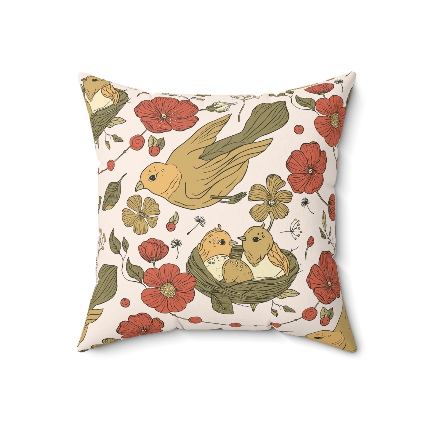 Flying Sparrow with twins Nature-Inspired Decorative Pillow with Floral Design, Home Decor, Gift for Bird Lovers, Cozy Throw Pillow, Boho Accent Cushion