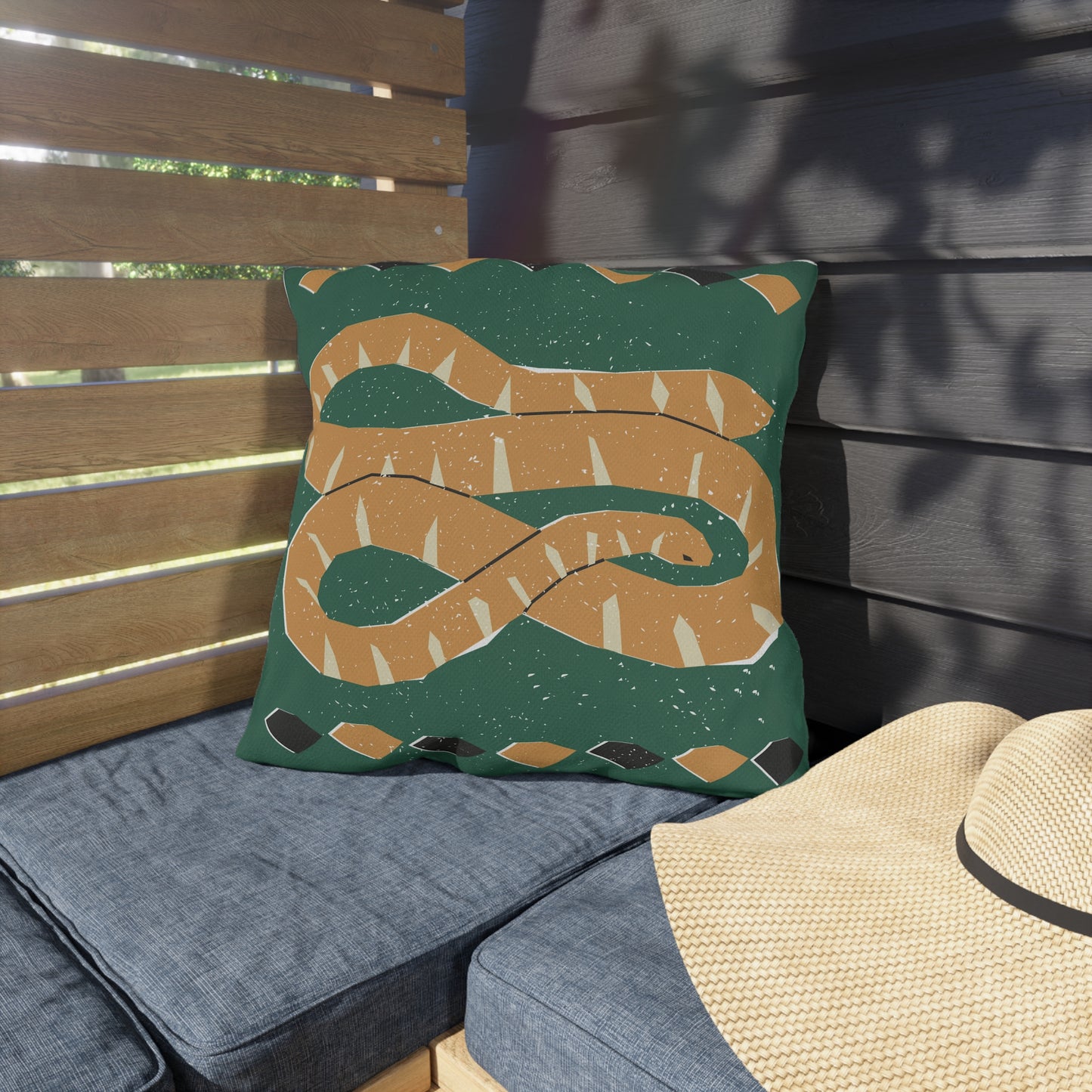 Desert-Inspired Rustic Tribal Design Snake Outdoor Pillow | Boho Chic Decor, Patio Cushions, Nature Decor, Home Accents, Camping Accessories