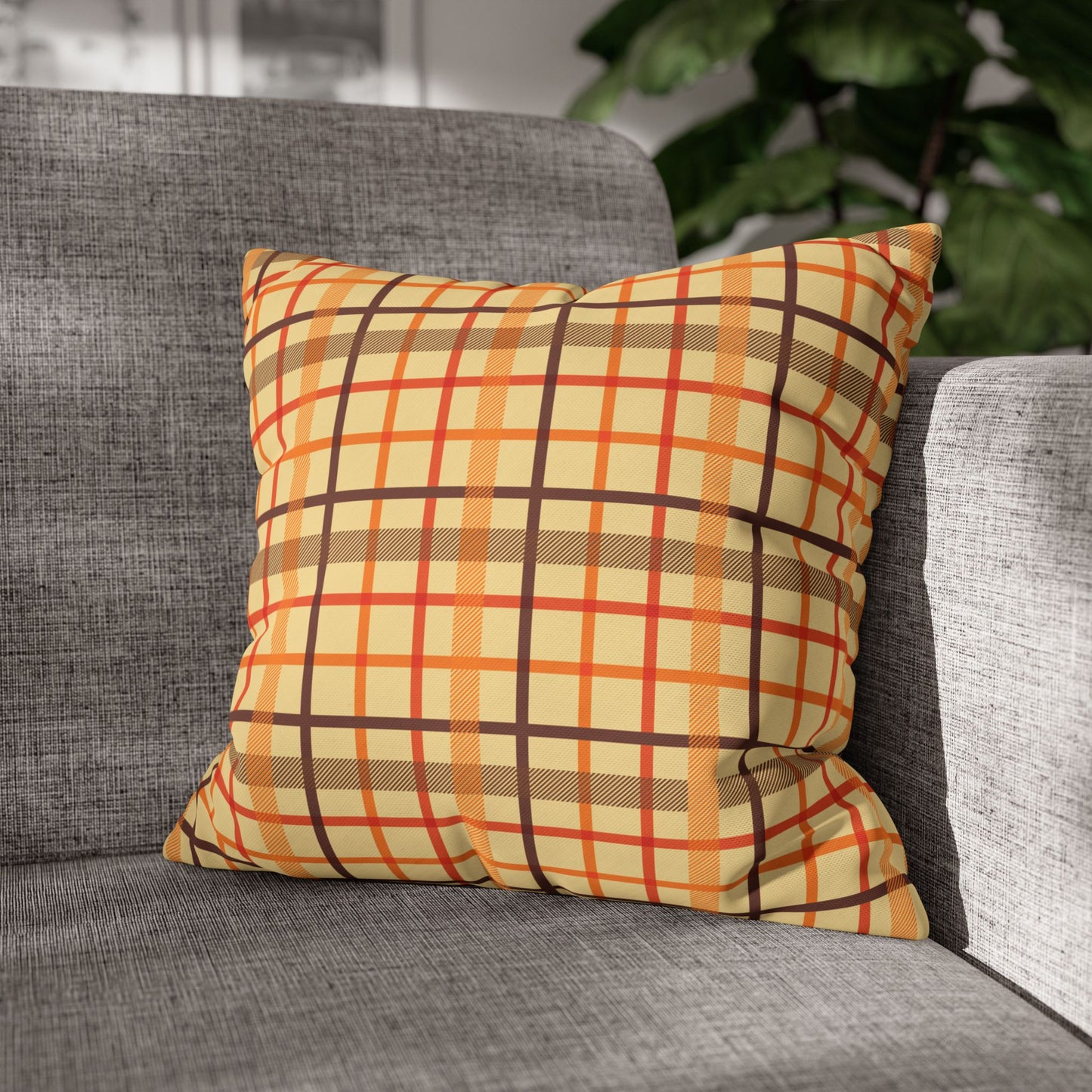 Autumn Plaid Pillowcase, Cozy Home Decor, Gift for Fall, Decorative Cushion Cover, Plaid Throw Pillow, Seasonal Home Accents