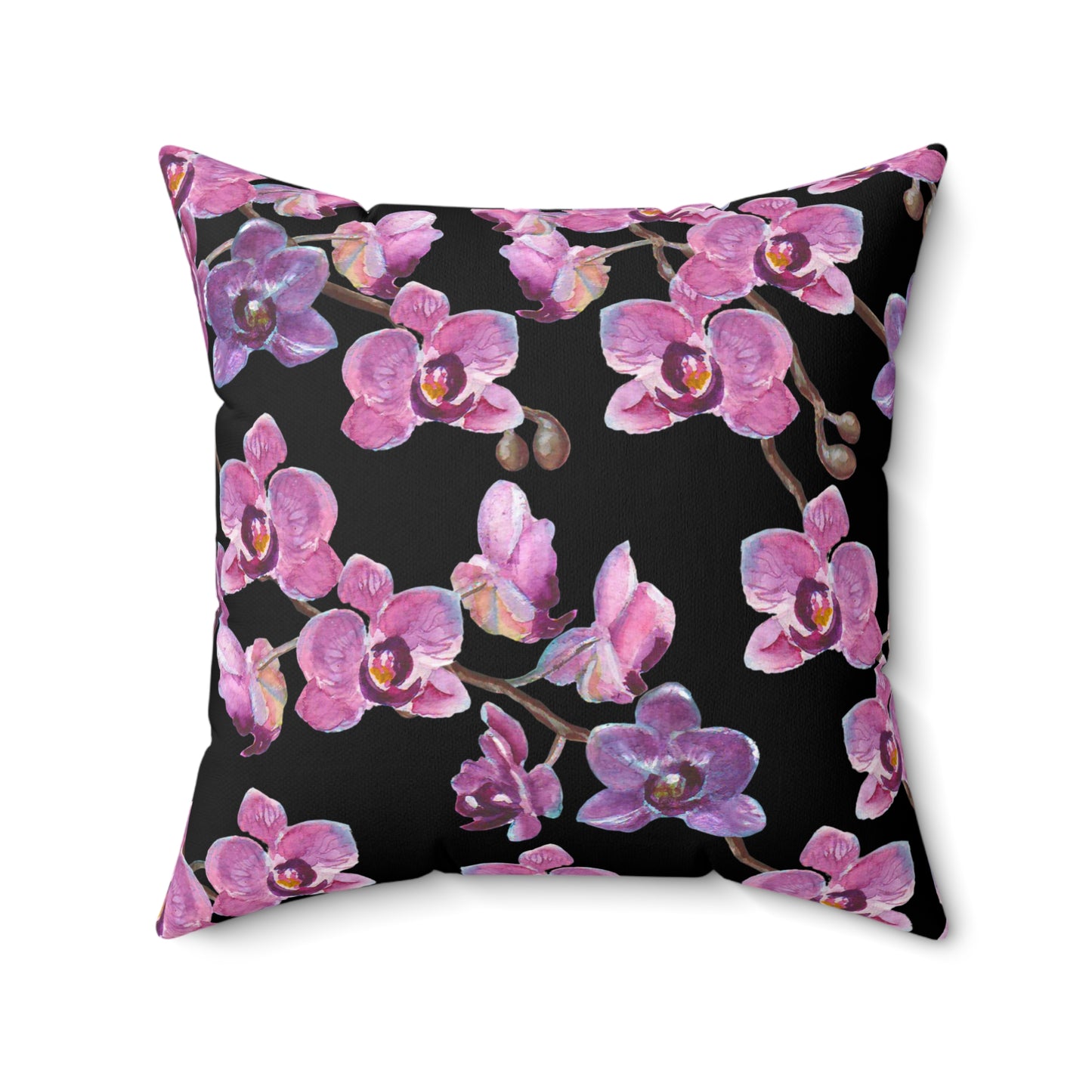 Velvet Orchid Reverie Throw Pillow – Vibrant Purple & Mauve Blossoms on Black & Damask Square Accent Throw Pillow, Home Decor Accent, Gift for Her, Cozy Living Room, Throw Pillow, Modern Couch Cushion