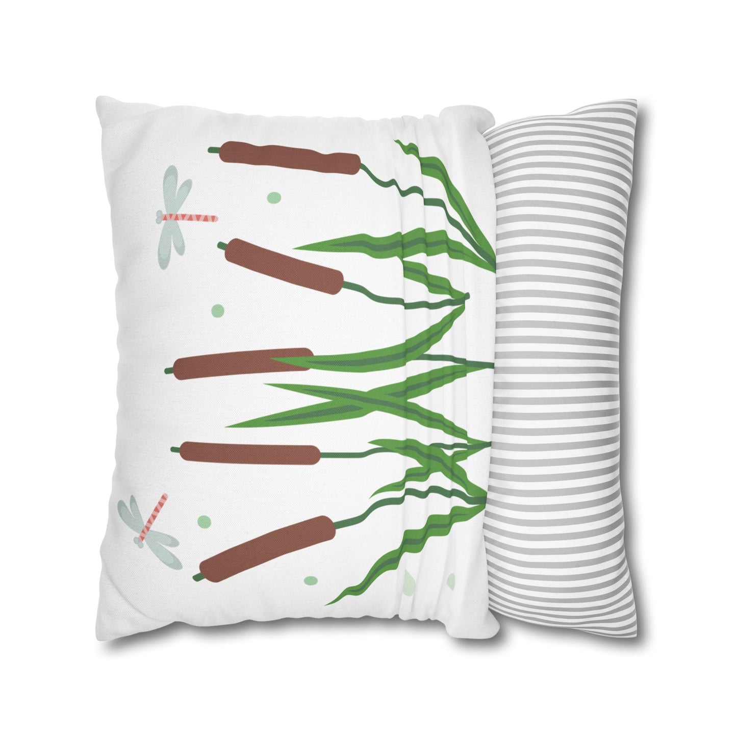 Nature-Inspired Dragonflies and Cattails Square Pillowcase, Cozy Decorative Cushion Cover for Home, Botanical Decor, Gift for Nature Lovers, Stylish Throw Pillow