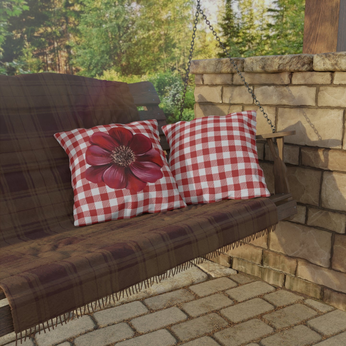 Red Summer Floral Outdoor Pillow for Patio Decor