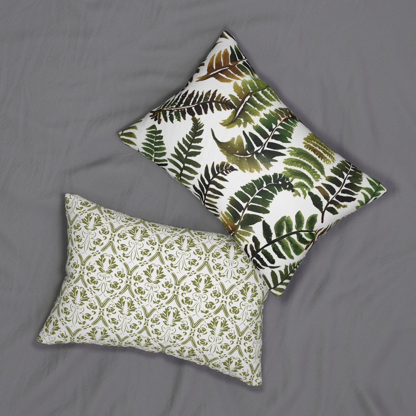 Botanical Fern Lumbar Pillow with Ornate Back Design, Cozy Home Décor, Nature-Inspired Cushion, Stylish Sofa Accent, Perfect Gift for Plant Lovers