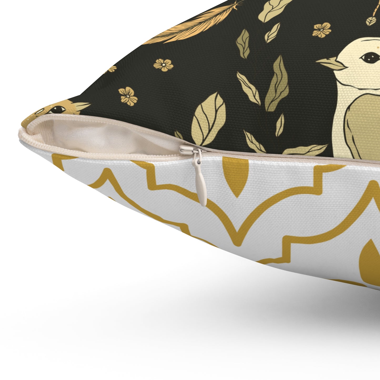 Throw Pillow Songbird and Floral Boho Floral & Geometric Spun Polyester Pillow | Cozy Home Decor, Unique Gift, Decorative Cushion, Modern Accent, Bird Print