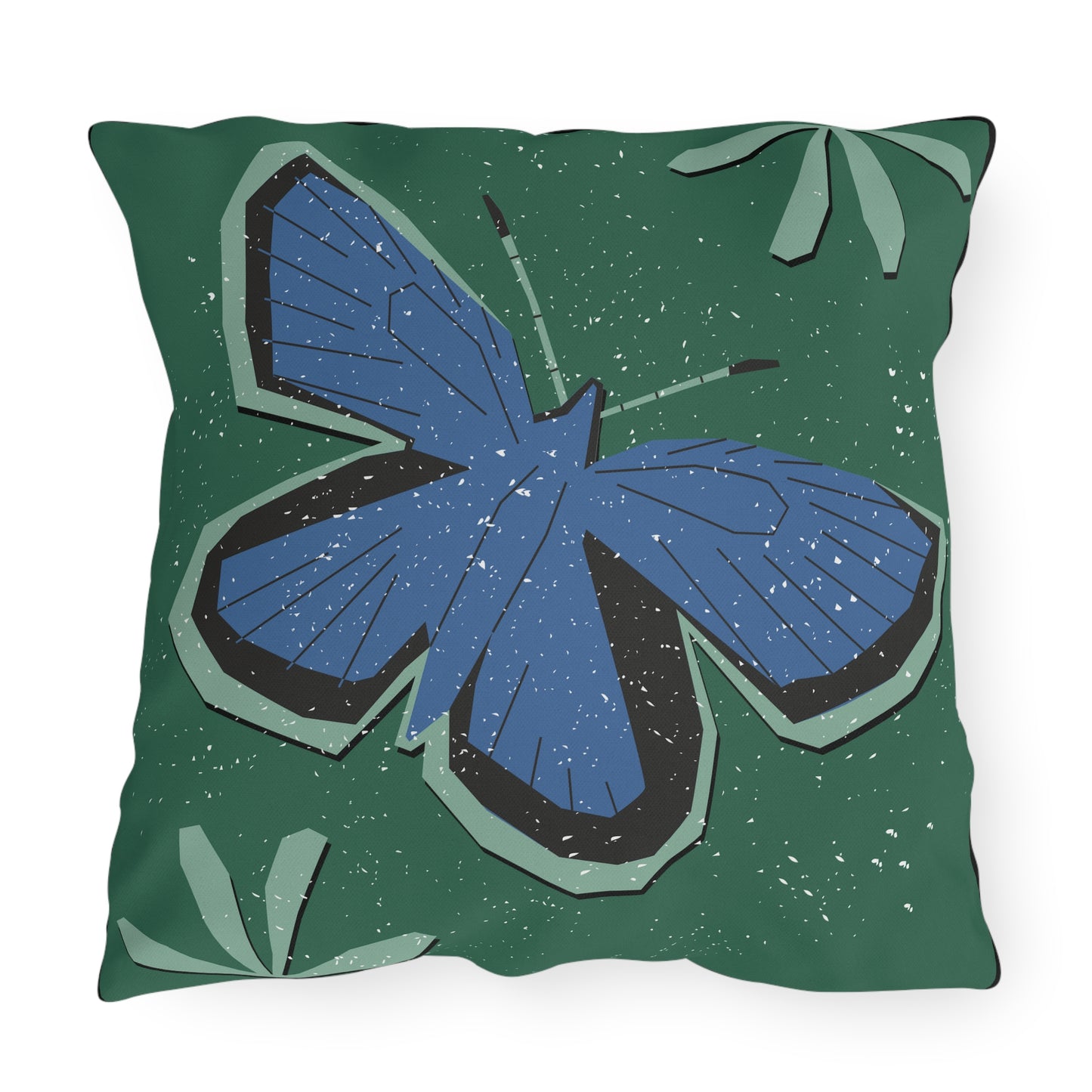 Outdoor Pillow - Blue Butterfly Rustic Matisse Inspired Back Design
