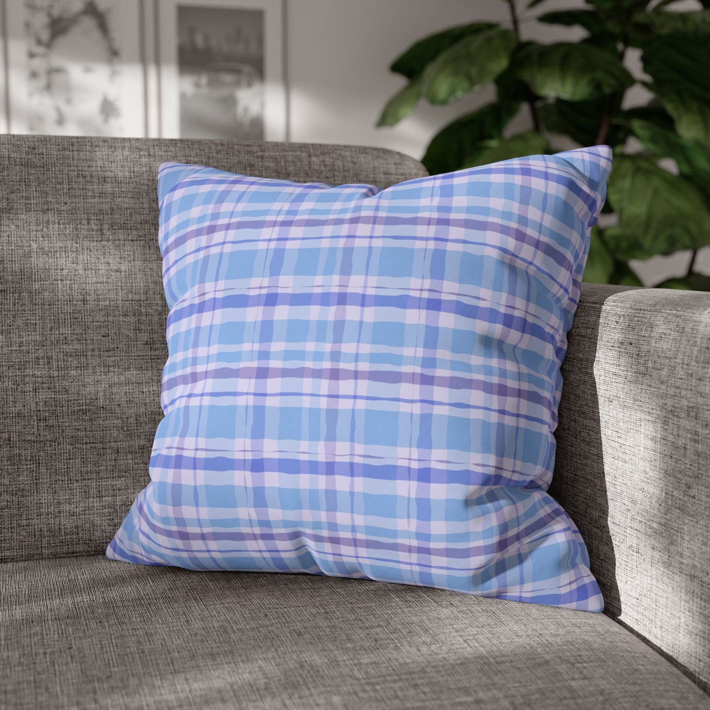 Cozy Blue Plaid Pillowcase, Soft Throw Pillow Cover, Decorative Cushion, Home Decor, Gifts for Her, Farmhouse Style
