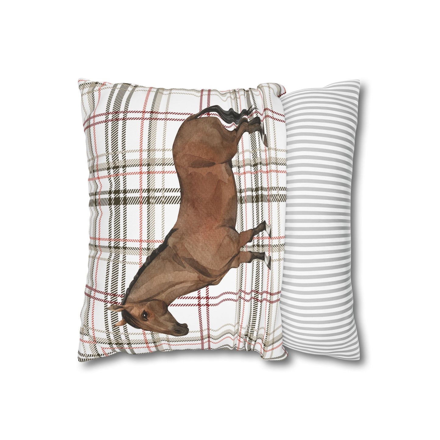 Horse-Themed Square Poly Canvas Pillowcase, Rustic Farmhouse Decor, Gift for Horse Lovers, Equestrian Home Accent, Cozy Throw Pillow
