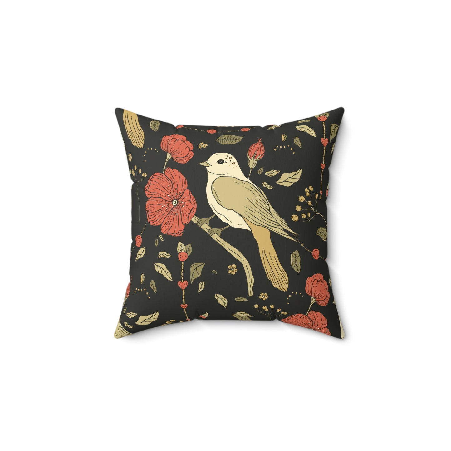 Throw Pillow Songbird Posing Chic Floral & Plaid Pillow Cover, Cozy Home Decor, Mother’s Day Gift, Boho Accent Cushion, Modern Living Room Pillow