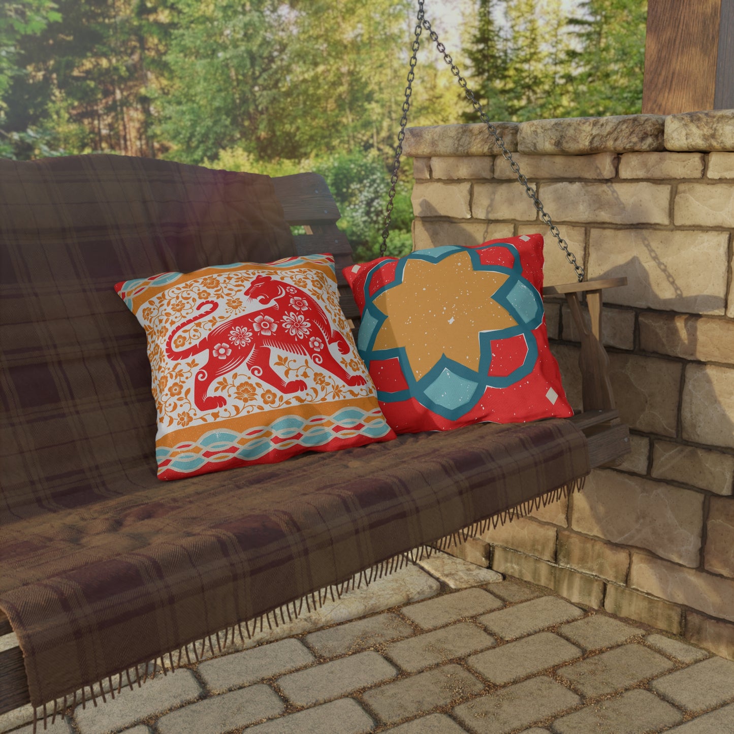 Outdoor Pillows - Vibrant Tribal Tiger Design