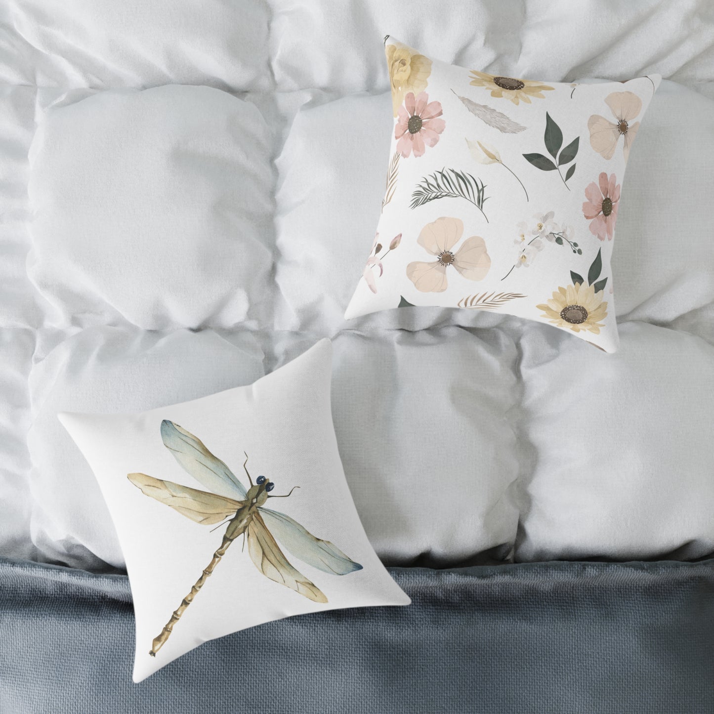 Nature-Inspired Decorative Dragonfly Pillow, Floral Cushion, Home Decor, Gift for Garden Lovers, Cozy Living Room Accent