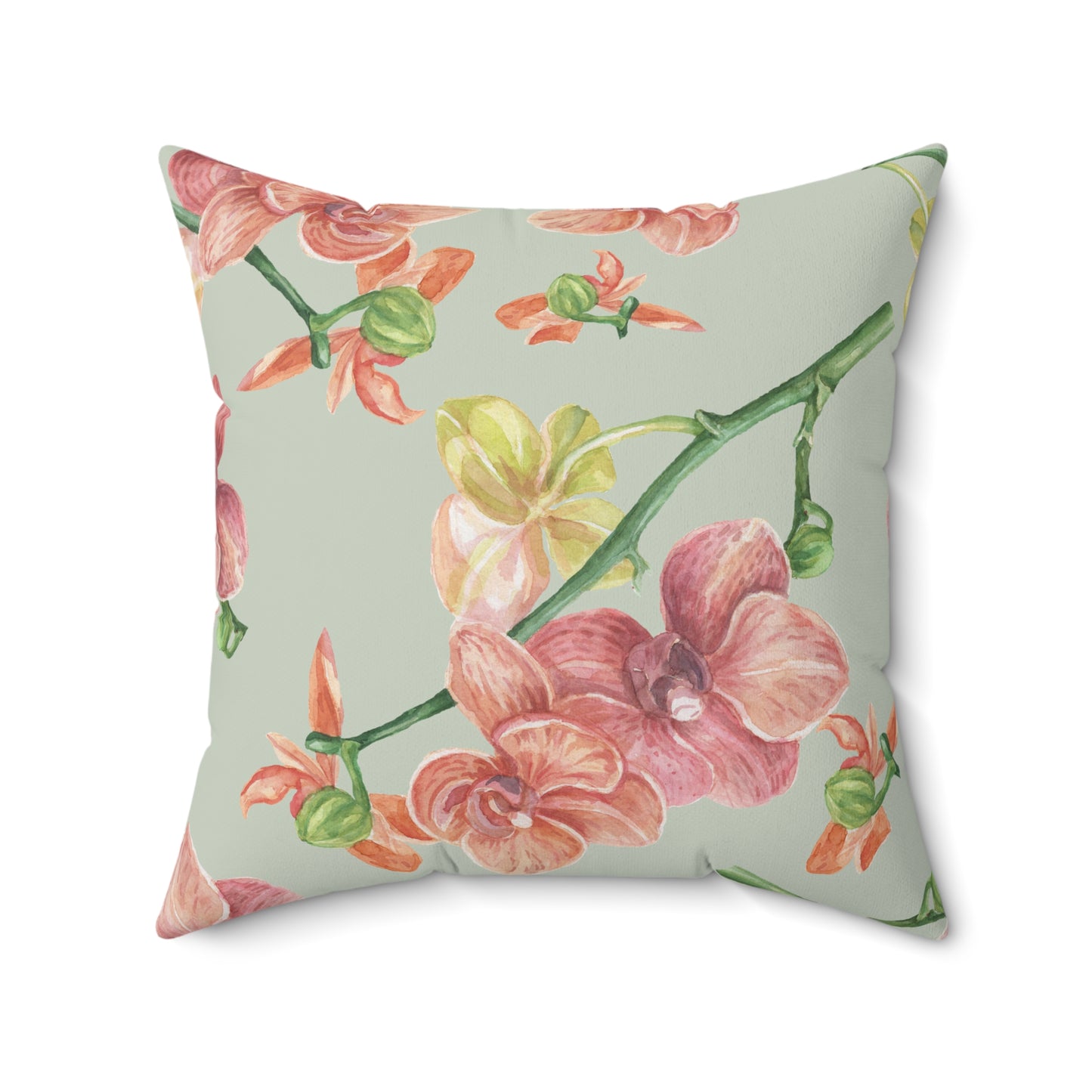 Accent Pillow - Peaches and Cream Orchids with Minty Floral Design