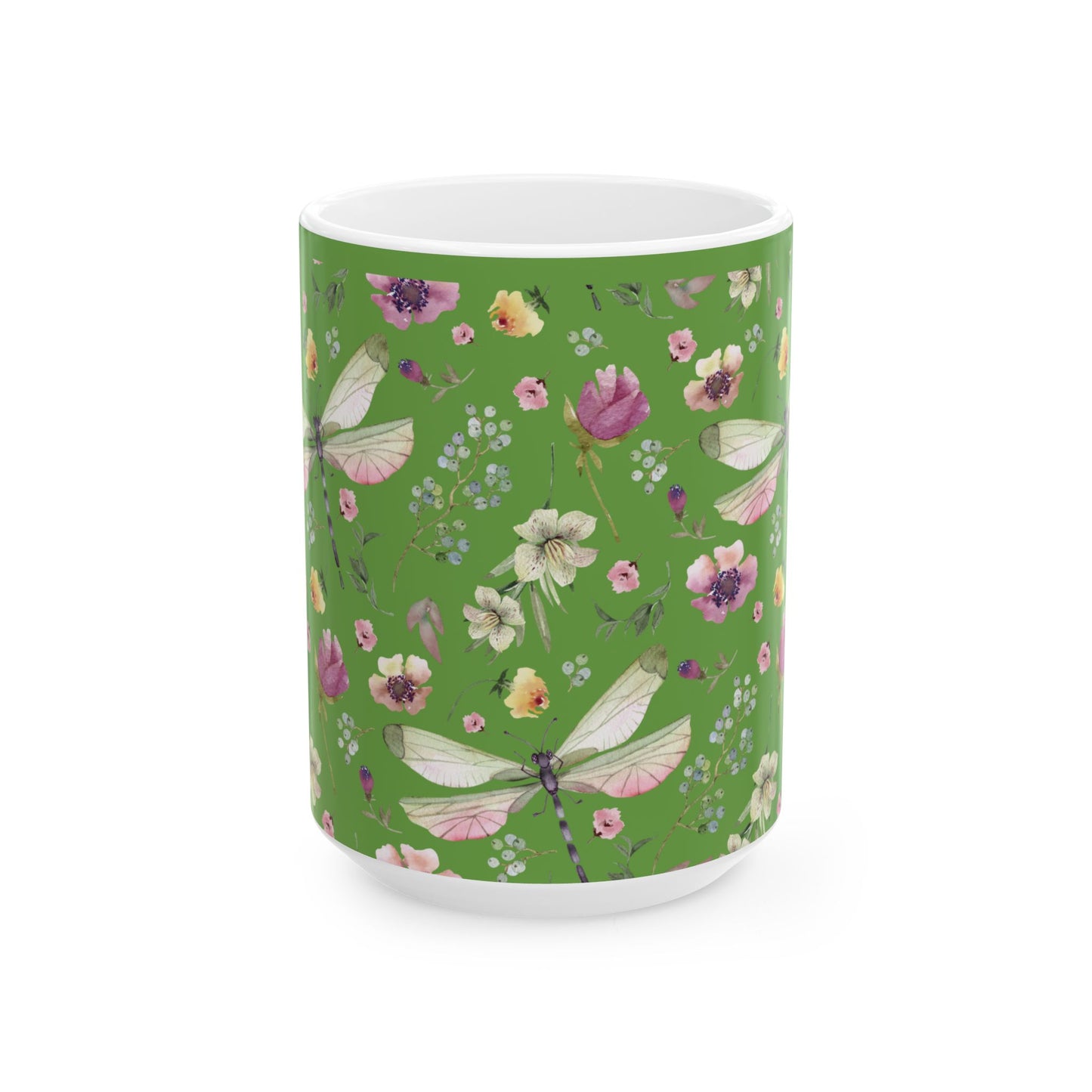 Whimsy in Bloom – Dragonflies & Floral Elegance ,Mug, Ceramic