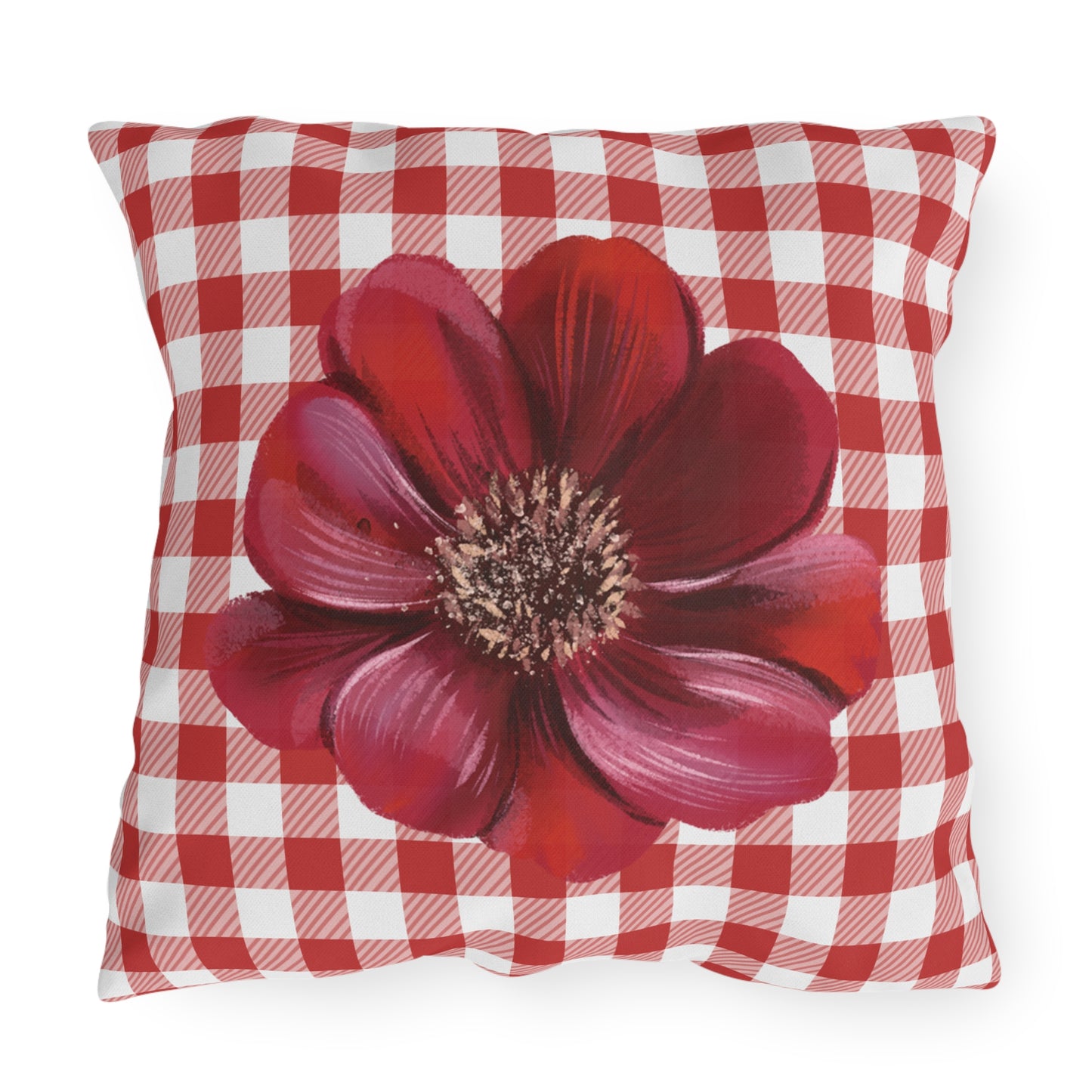 Red Summer Floral Outdoor Pillow for Patio Decor