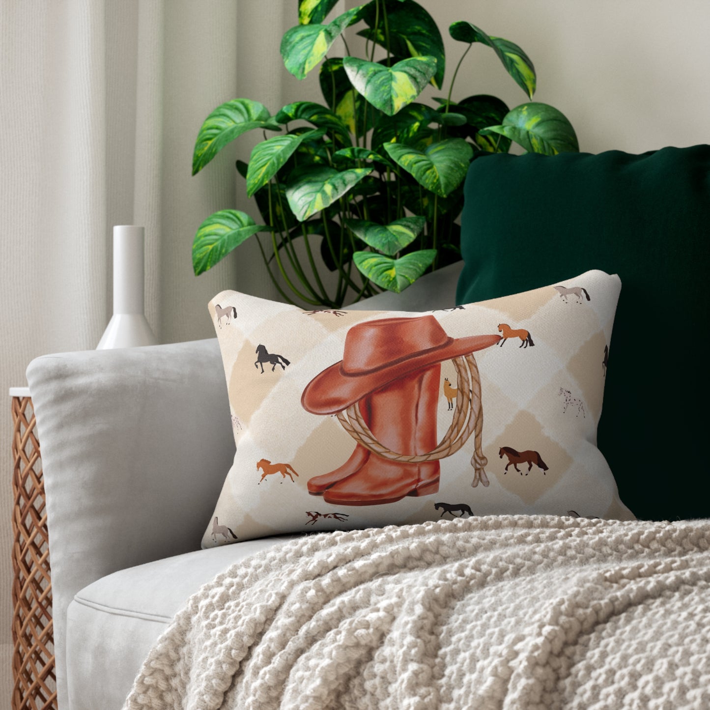 Rustic Farmhouse Lumbar Pillow - Horse Decor, Equestrian Gift, Western Home Accent, Cozy Couch Cushion, Cowboy Dreams