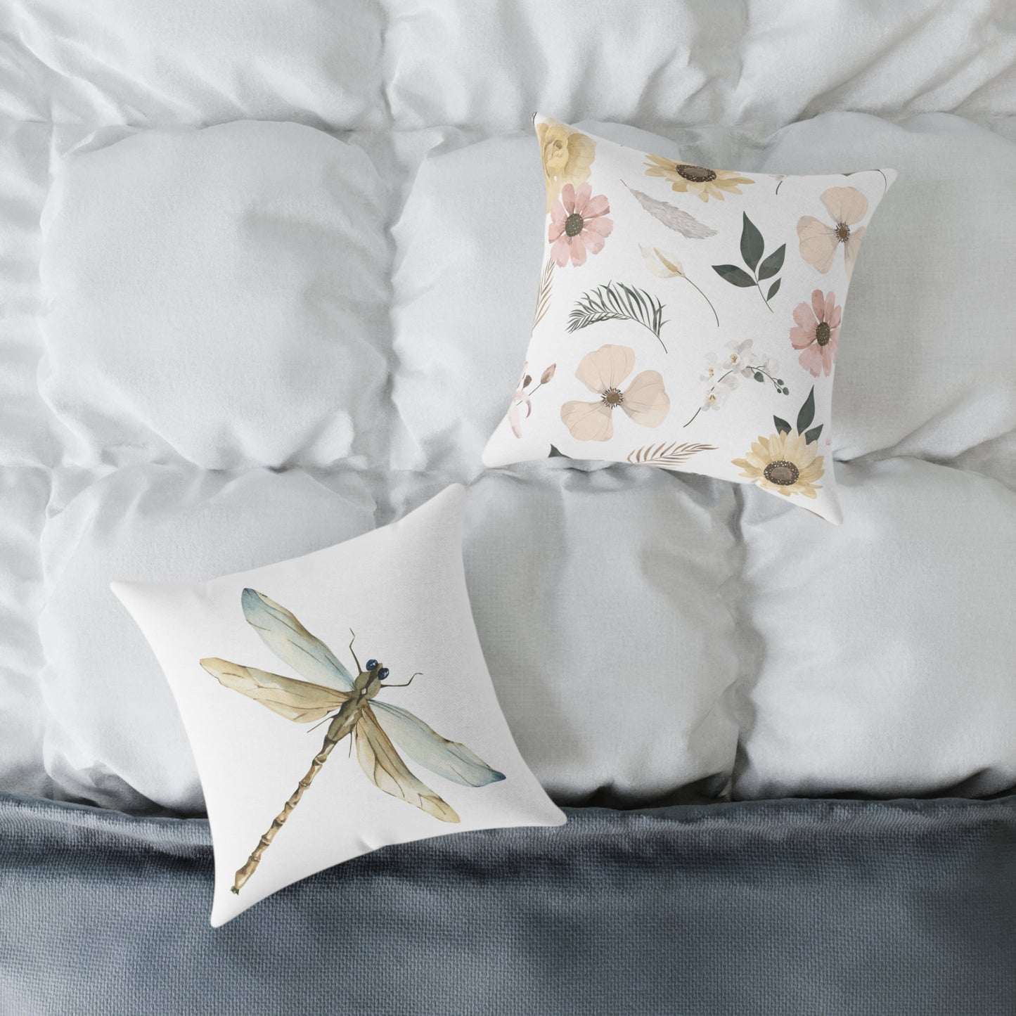 Nature-Inspired Decorative Dragonfly Pillow, Floral Cushion, Home Decor, Gift for Garden Lovers, Cozy Living Room Accent