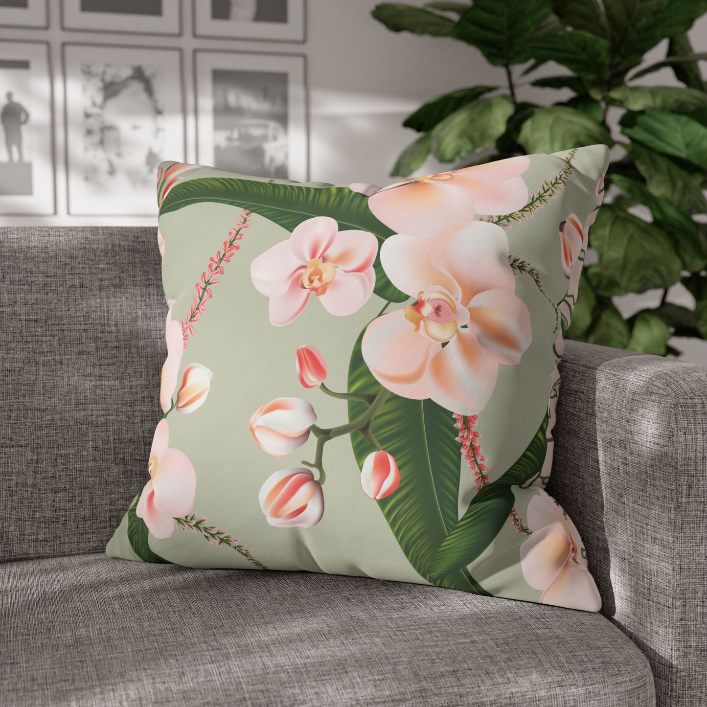 Floral Decorative Pillowcase, Elegant Home Decor, Gift for Her, Cozy Living Room Accent, Pink Orchid Design