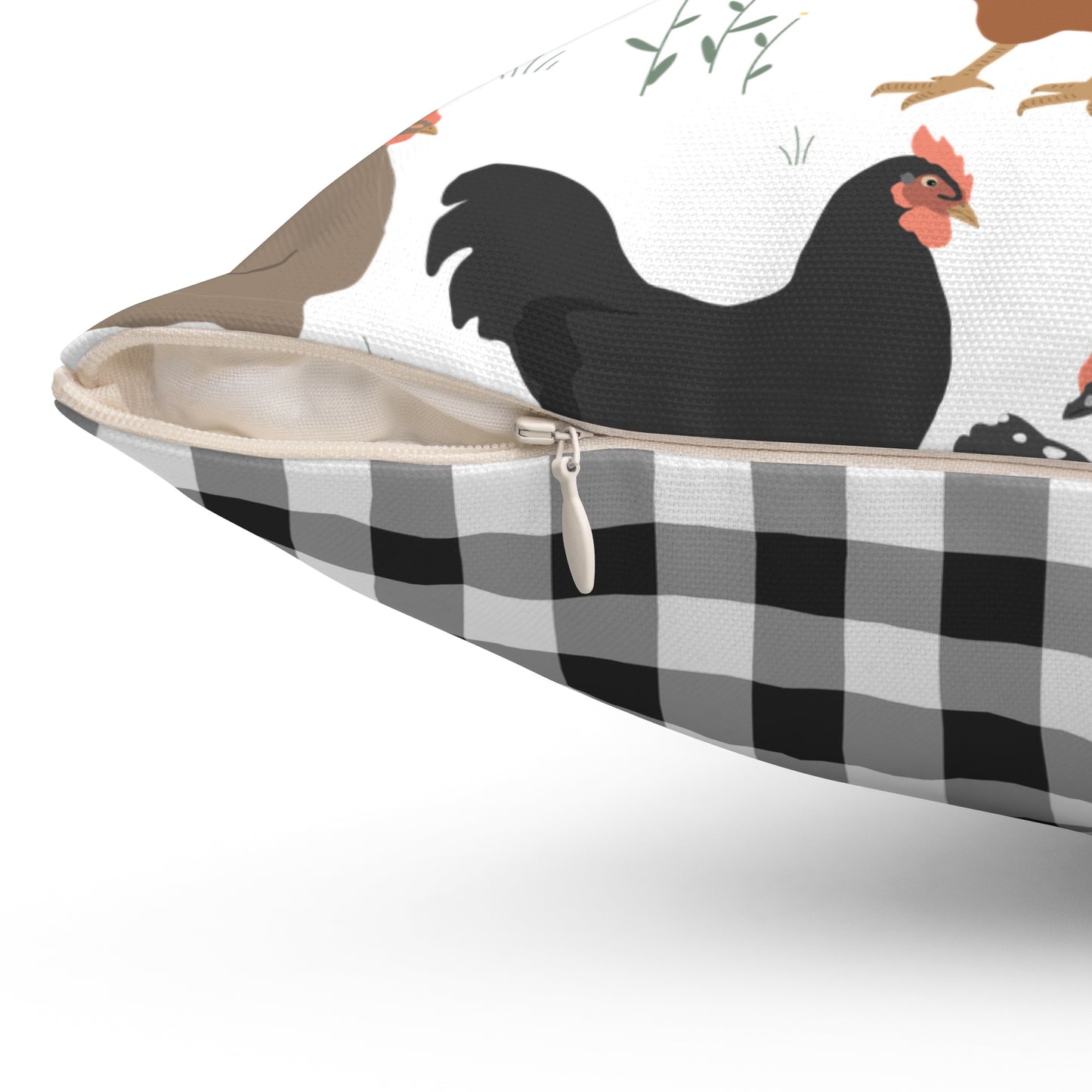 Chic Farmhouse Square Pillow, Cozy Home Decor, Gift for Chicken Lovers, Farmhouse Style Accent, Rustic Pillow for Couch