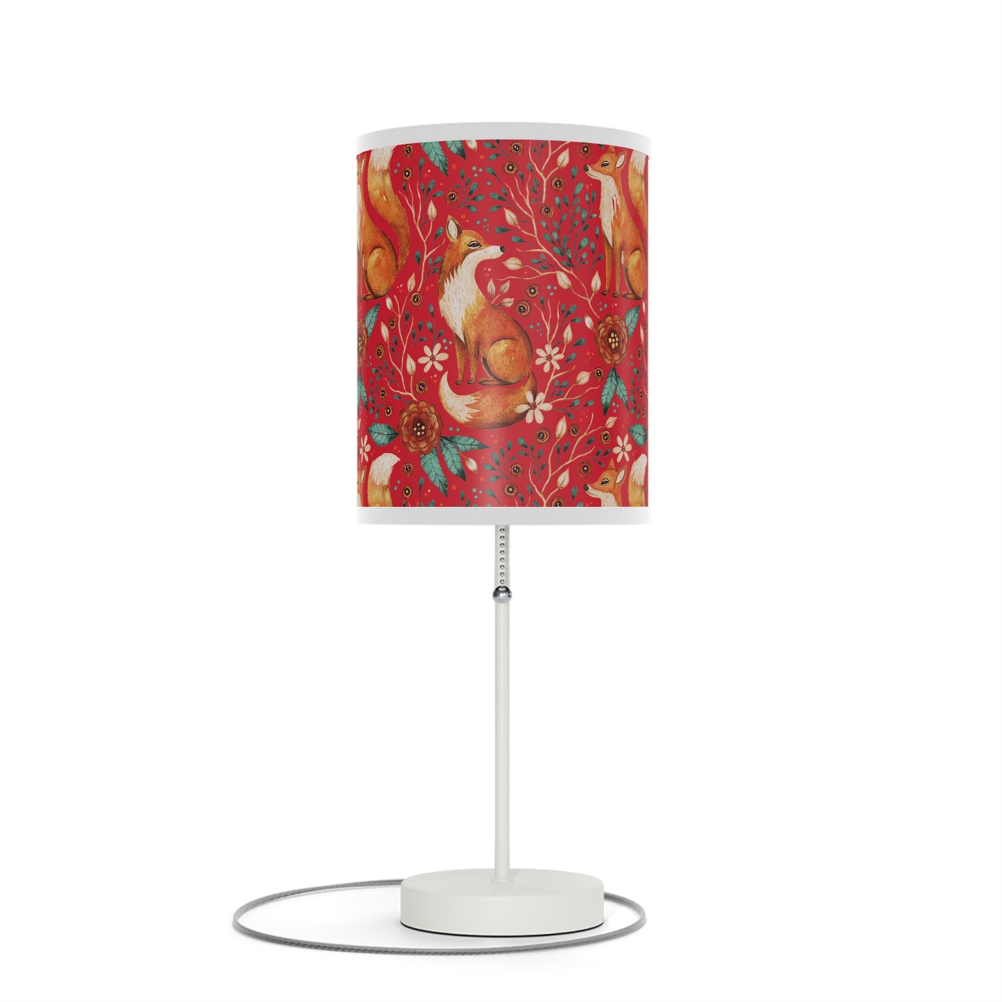Whimsical Fox Floral Table Lamp - Stylish Decorative Lighting for Cozy Spaces - Dark Red