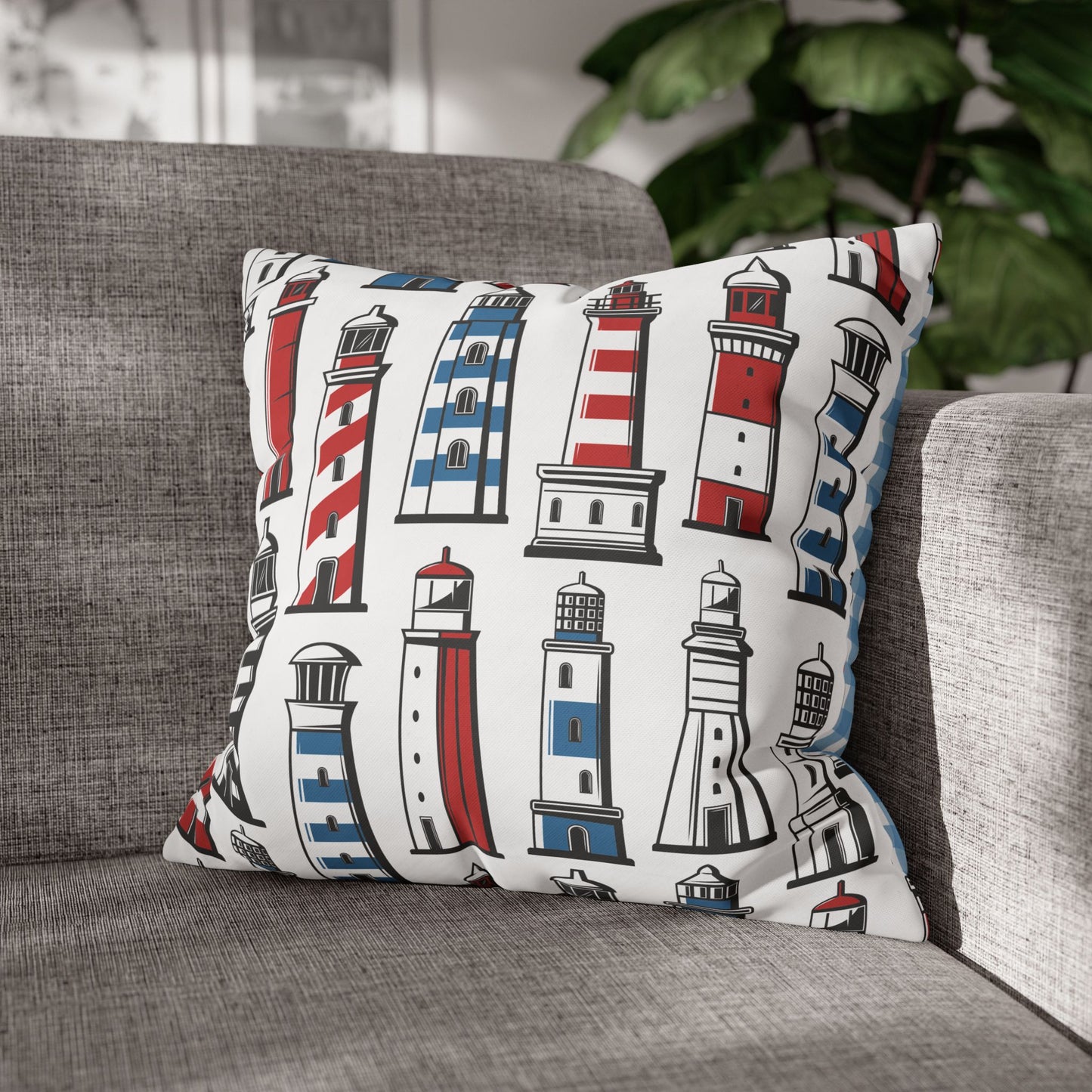 Nautical Lighthouse Pillowcase, Coastal Decor, Beach House Gift, Modern Home Accent, Summer Vibes, Vacation Theme